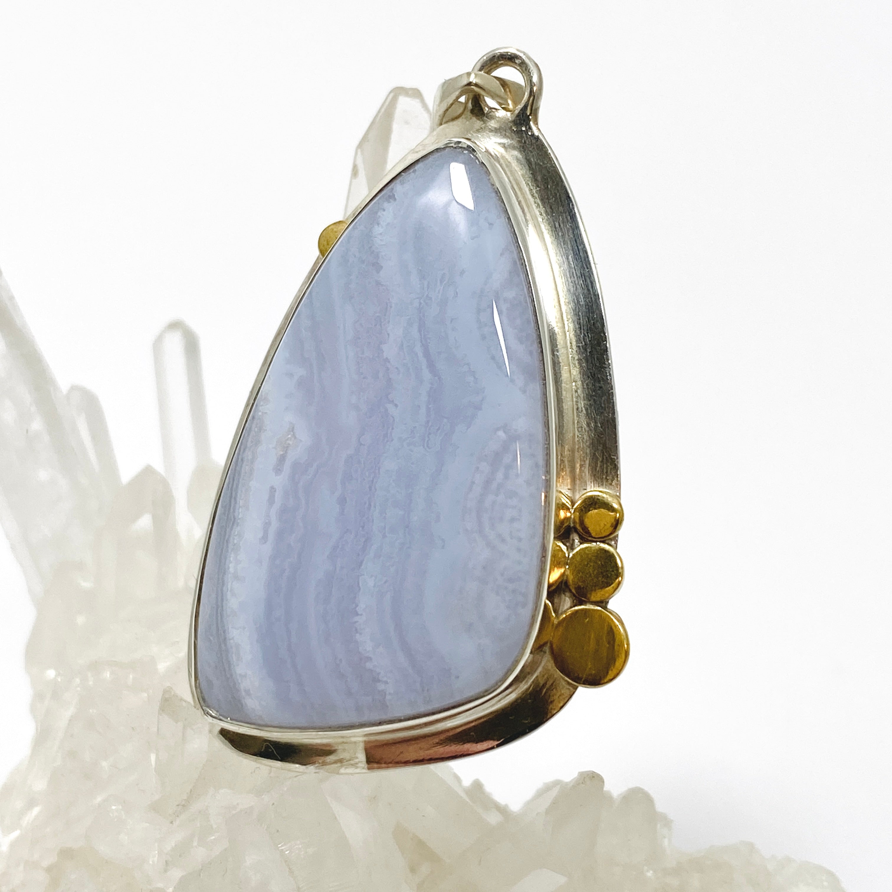 Blue Lace Agate Freeform Cabochon Pendant in Sterling Silver Setting KPGJ4835 - Elegant Jewelry for Women, Perfect Gift for Birthday, Anniversary & Special Occasions