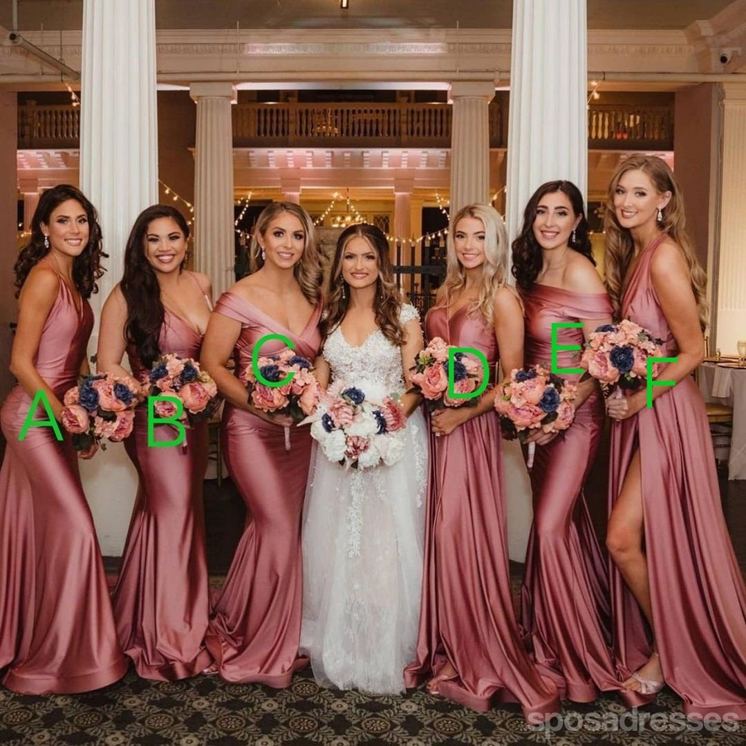 Mismatched Mermaid Dusty Rose Long Bridesmaid Dresses Gown - Elegant Formal Wear for Weddings, Prom & Special Occasions | WG1119