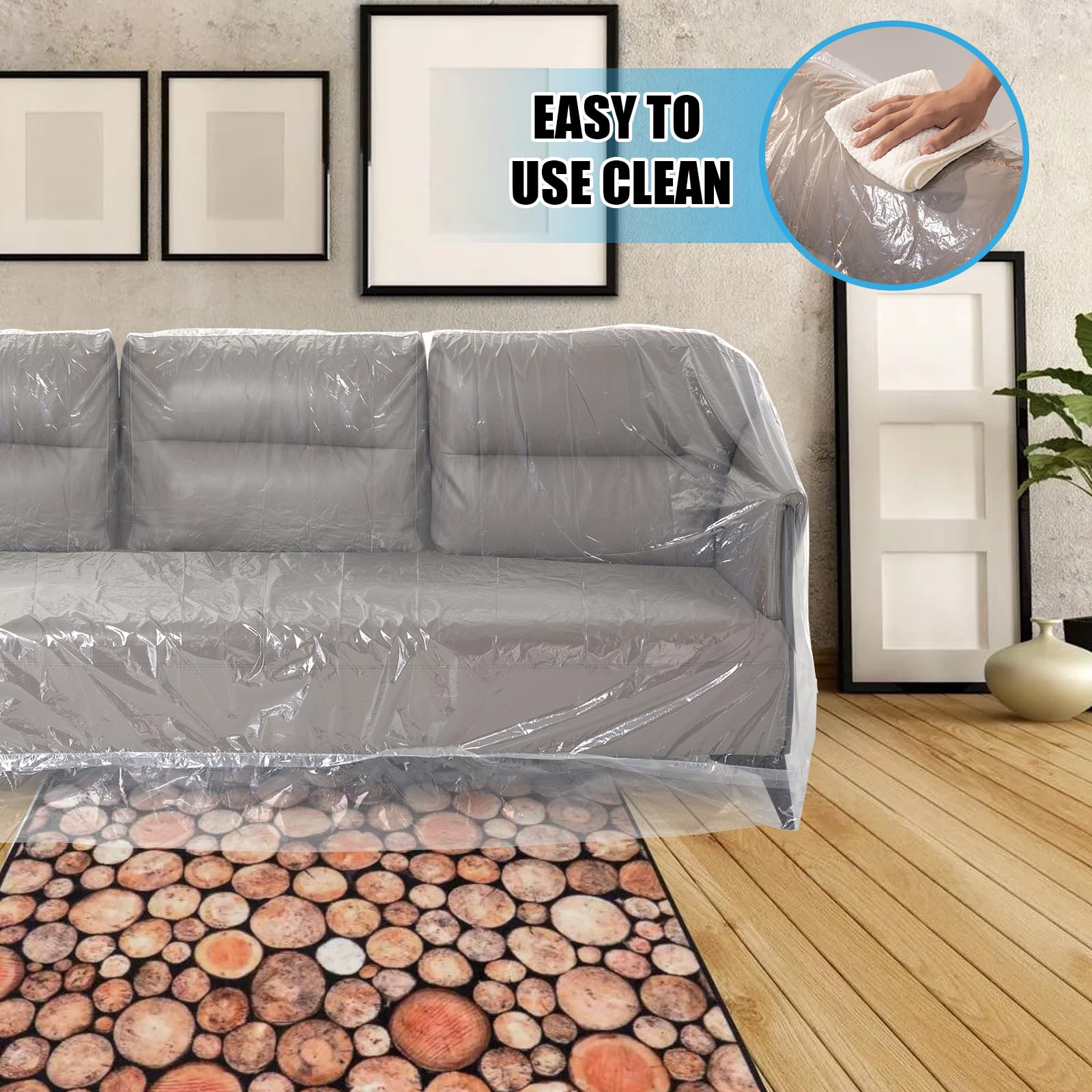 Clear Plastic Sofa Couch Cover - Waterproof Furniture Protector for Moving (96