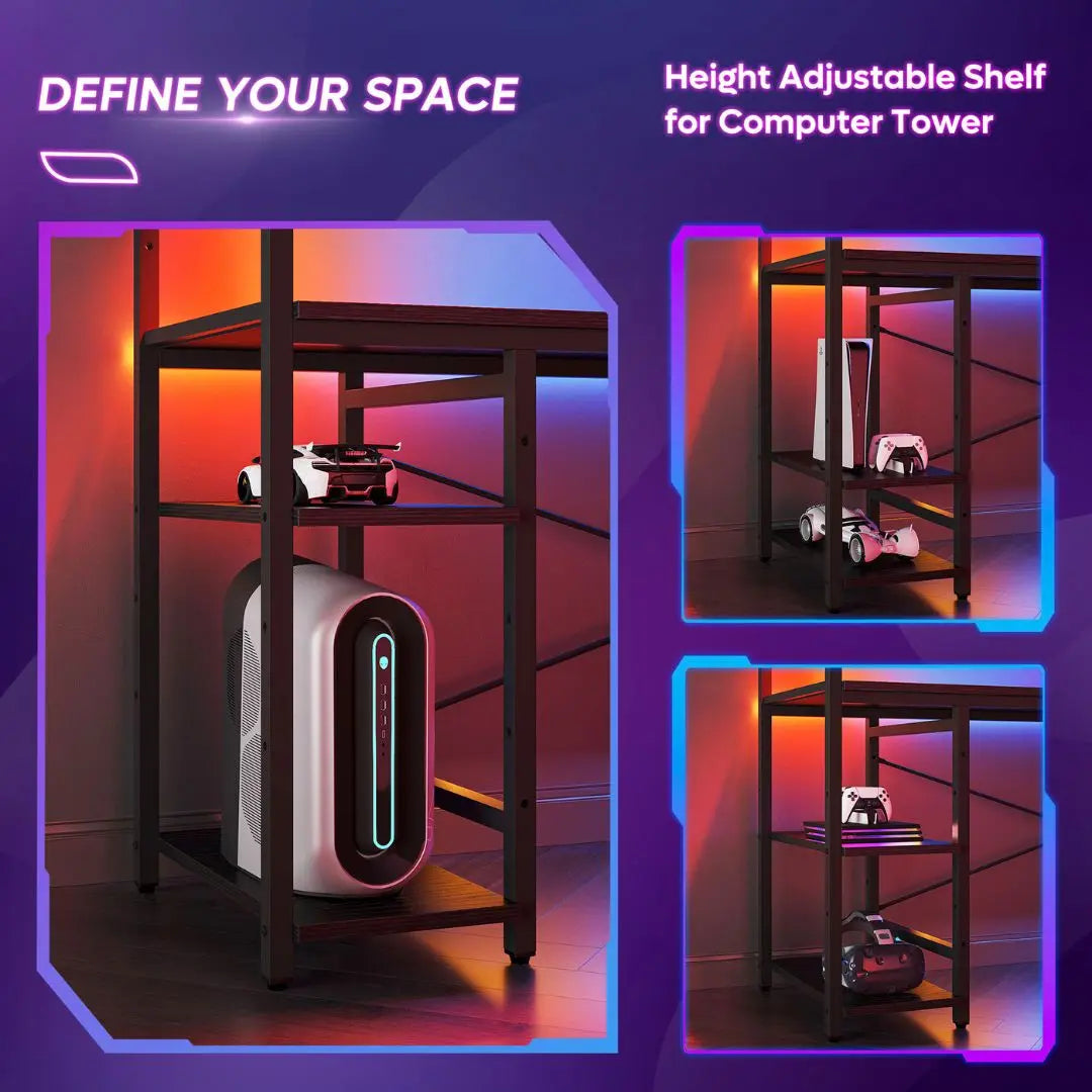 Bestier 61 Inch Large Gaming Desk with Shelves & Storage Bag - Sturdy Computer Desk for PC Gamers, Home Office Workstation with Ergonomic Design - Perfect for Gaming Setup, Streaming & Remote Work