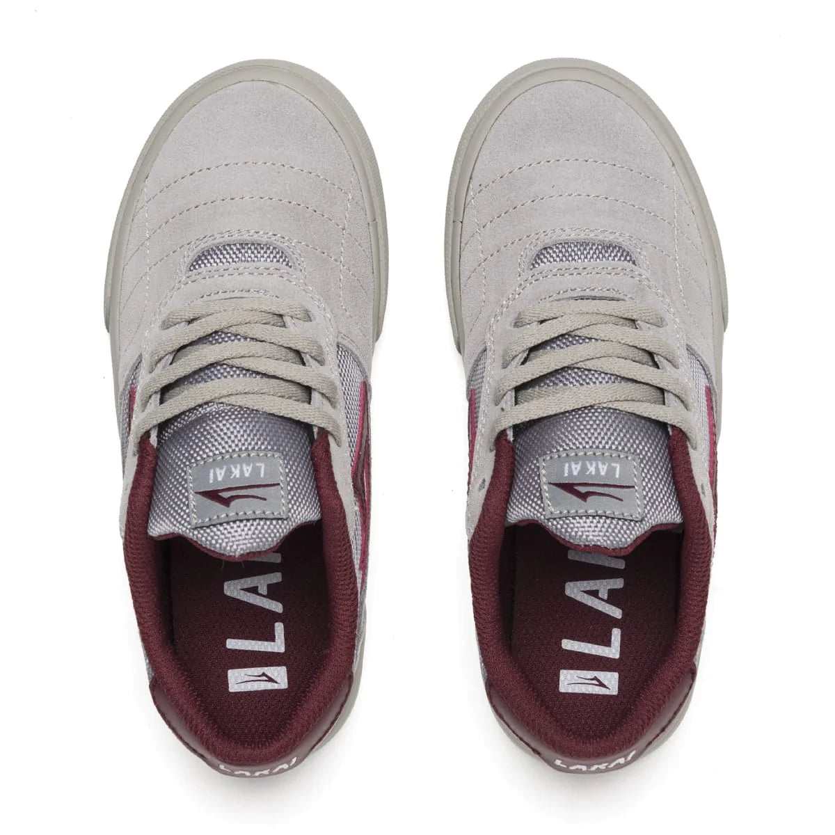 Lakai Cambridge Kids Skate Shoes - Grey/Burgundy Suede Sneakers for Boys & Girls | Comfortable & Durable for School, Play & Skateboarding
