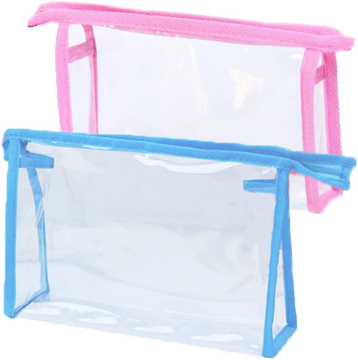 Voarge 2-Pack Clear PVC Pencil Cases & Makeup Bags - Waterproof Transparent Zipper Pouches for School, Exams, Travel & Cosmetics - Portable Organizer for Students & Women (Blue & Pink) - Perfect for School Supplies, Toiletries & Daily Essentials