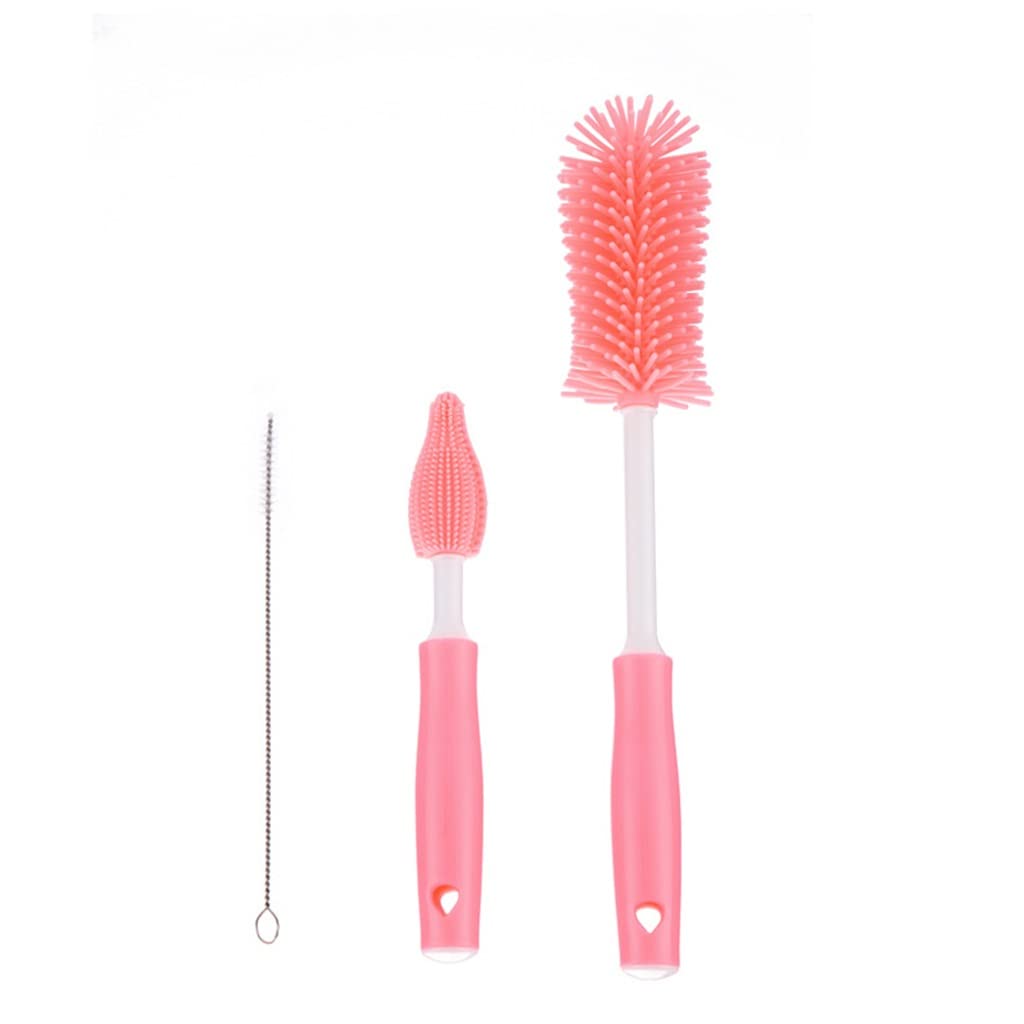 360 Degree Rotating Silicone Baby Bottle Brush Set - Soft Food-Grade Cleaning Brush for Pacifiers, Cups & Nipples (Pink, 1 Set) - Perfect for Newborn Feeding Essentials & Baby Care Kit