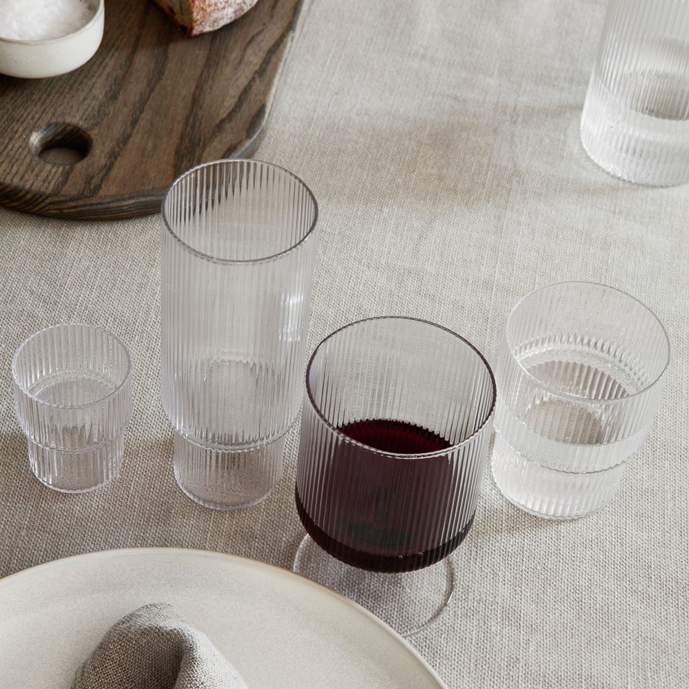 FERM LIVING Ripple Liqueur/Shot Glasses Set of 4 - Clear Glass Cocktail Cups for Whiskey, Tequila, Vodka - Perfect for Parties, Bars & Home Entertaining