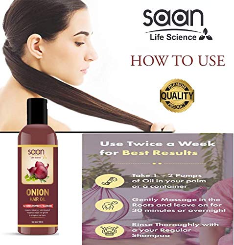 SAAN Life Science Onion Oil for Hair Growth & Hair Fall Control - 100ml with 14 Essential Oils | Natural Hair Treatment for Thinning Hair, Dry Scalp & Split Ends | Promotes Stronger, Longer & Healthier Hair | Perfect for Daily Hair Care Routine & Scalp Massage