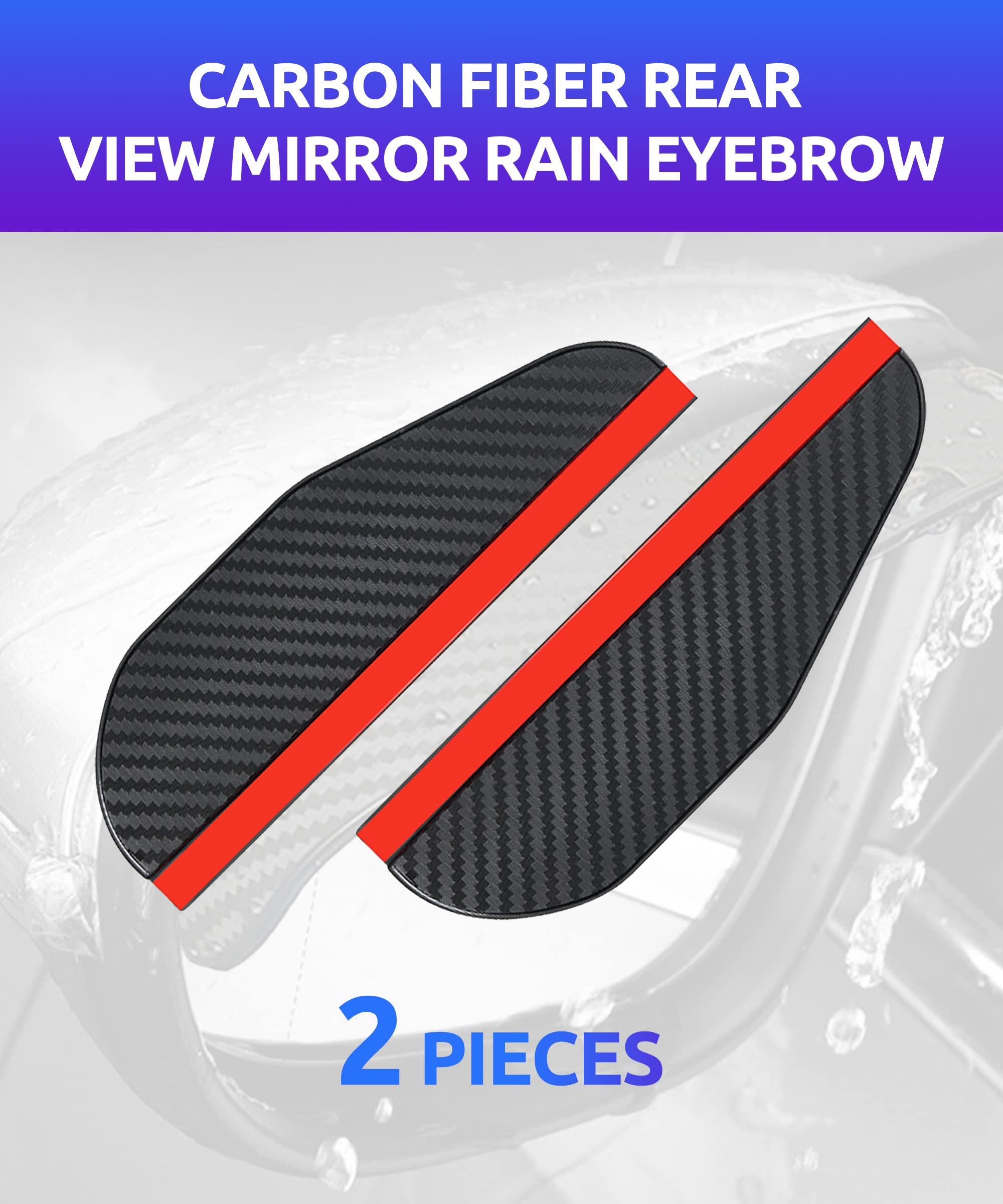 ESEWALAS 2-Pack Carbon Fiber Car Side Mirror Rain Guards - Waterproof Rear View Mirror Visors for Rain, Snow & Ice Protection - Universal Fit for Most Vehicles (Black) - Perfect for All-Weather Driving & Enhanced Visibility