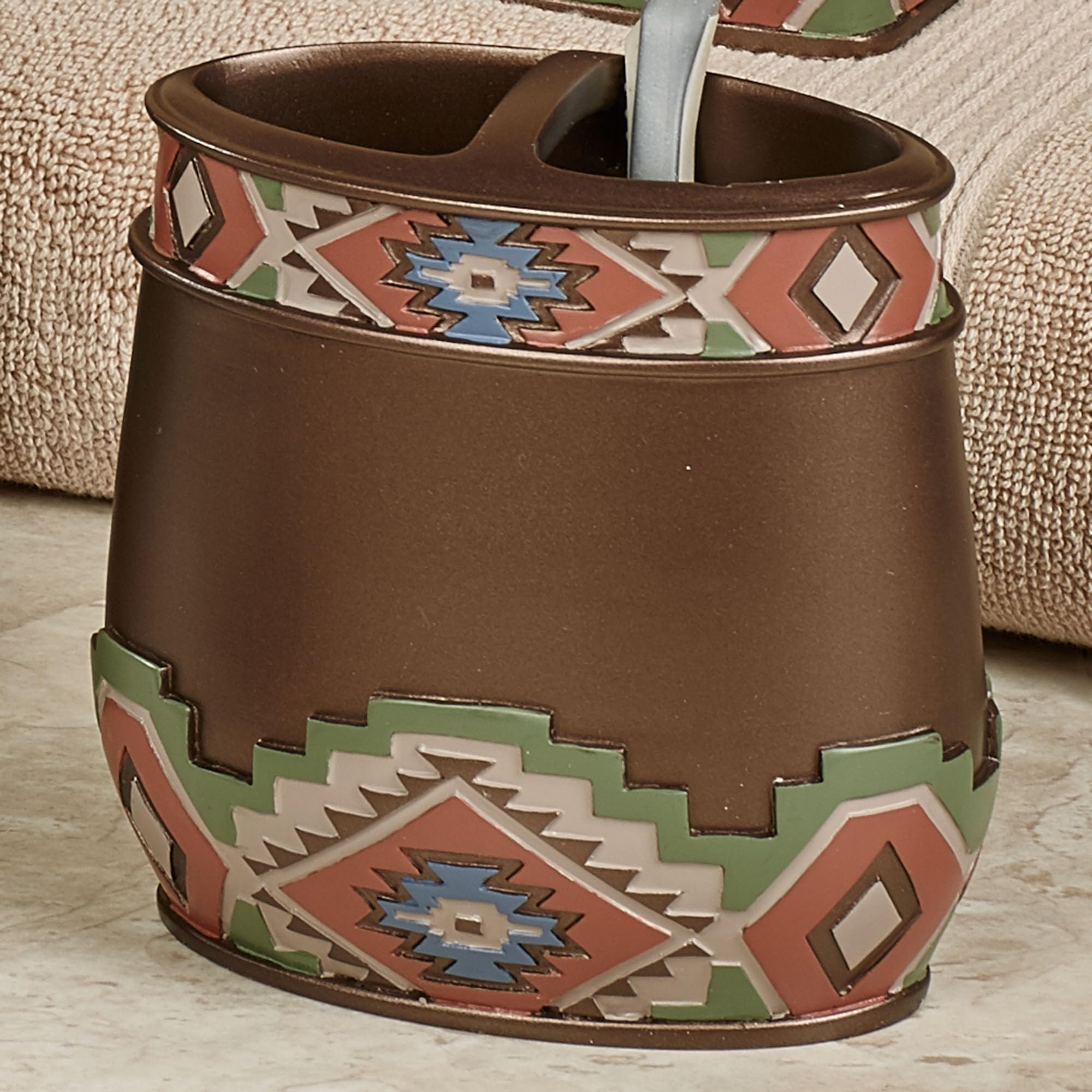 Valley View Southwest Embossed Toothbrush Holder - Multi Warm Bathroom Organizer for Toothbrushes, Perfect for Modern Homes & Spa-Like Bathrooms
