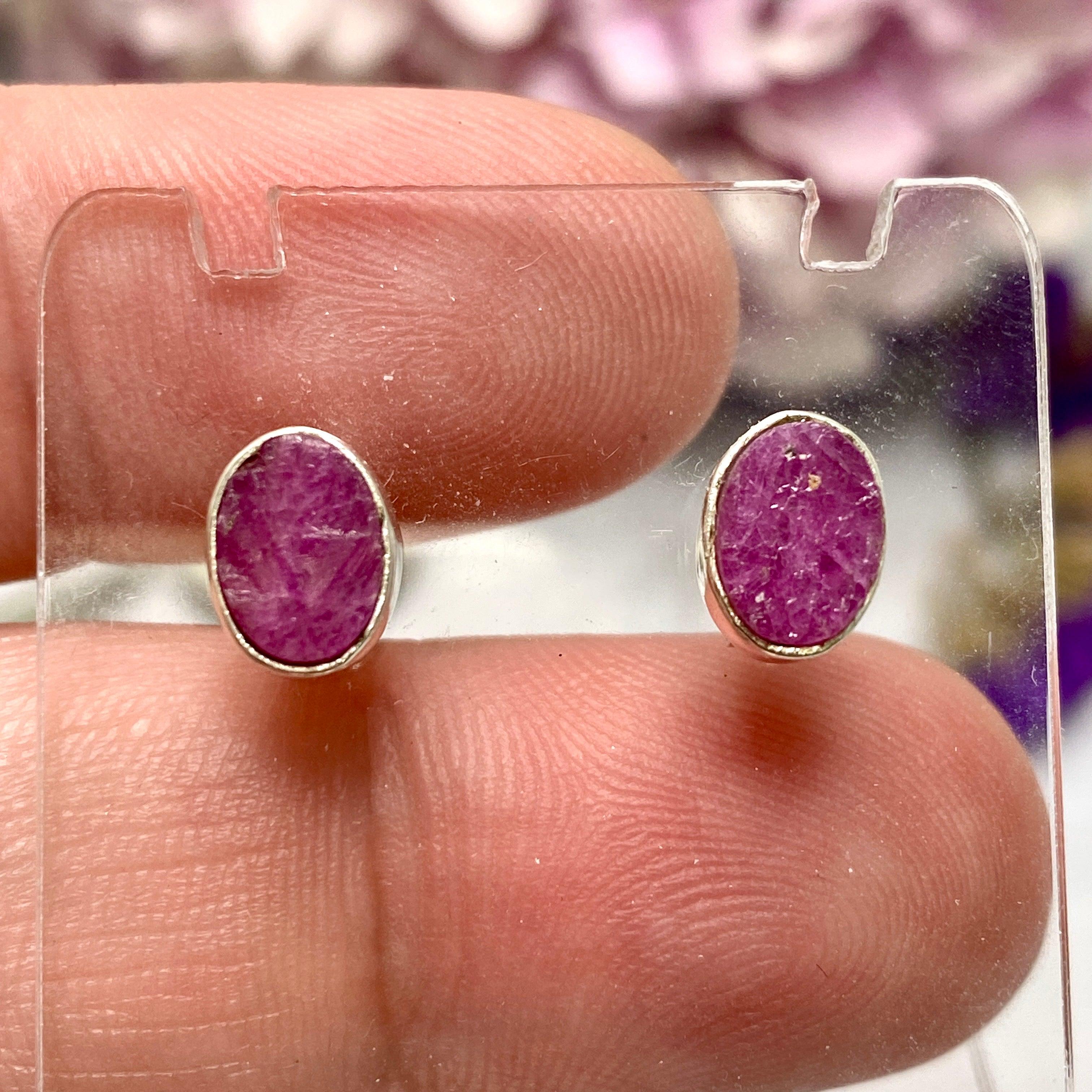 Natural Ruby Raw Oval Stud Earrings KEGJ1253 - Elegant Handmade Jewelry for Women, Perfect for Weddings, Parties & Everyday Wear