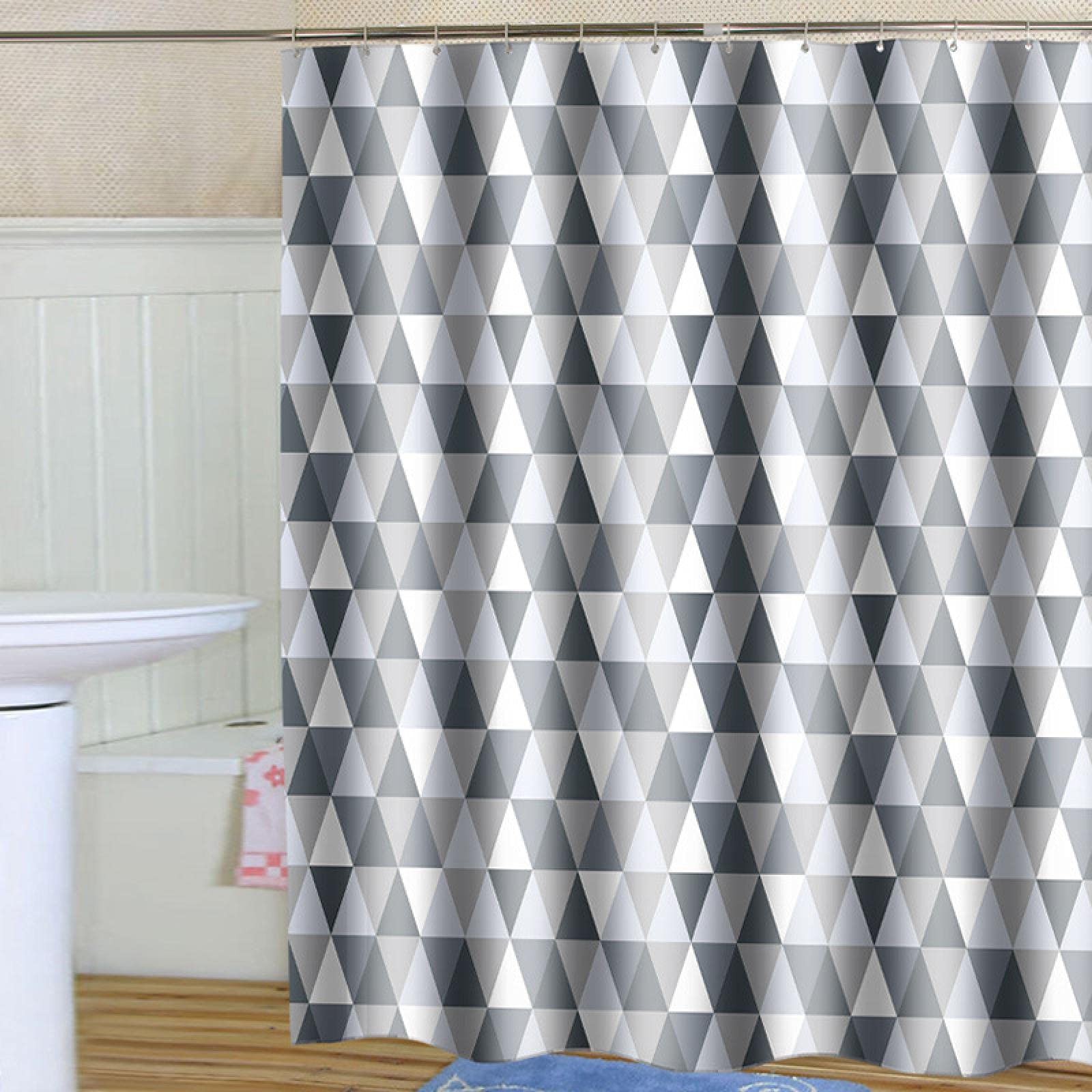 Waterproof Grey Geometric Pattern Shower Curtain - Thickened Polyester Fabric with 12 Hooks (47x84 inches) for Bathroom Decor & Modern Bath Accessories