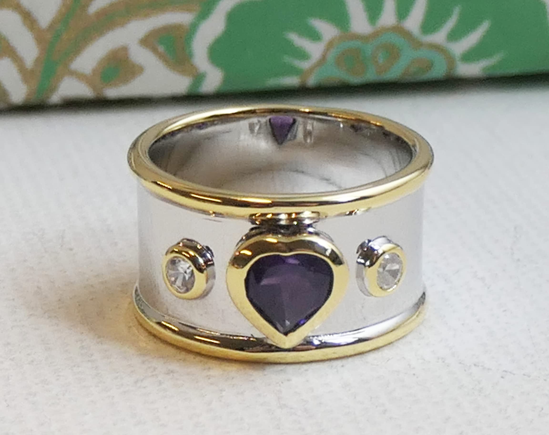 Amethyst Heart Shaped Sterling Silver Ring - Natural Gemstone Jewelry for Women, February Birthstone, Valentine's Day, Mother's Day & Birthday Gift - Handmade Mixed Metal Ring for Her - Perfect for Romantic Occasions, Anniversary & Special Gifts (Size R 1/2)