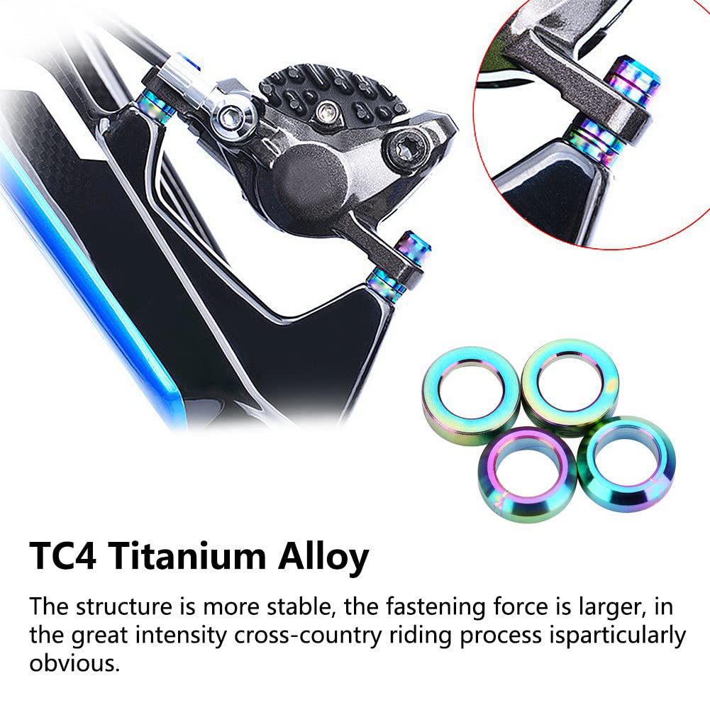 Hapivida 4Pcs Titanium Bicycle Headset Spacer & Brake Caliper Gasket Set - TC4 Titanium Front Brake Screw Washers & Bolts for Mountain Bike Maintenance & Upgrades - Perfect for MTB Brake System Repair and Performance Enhancement