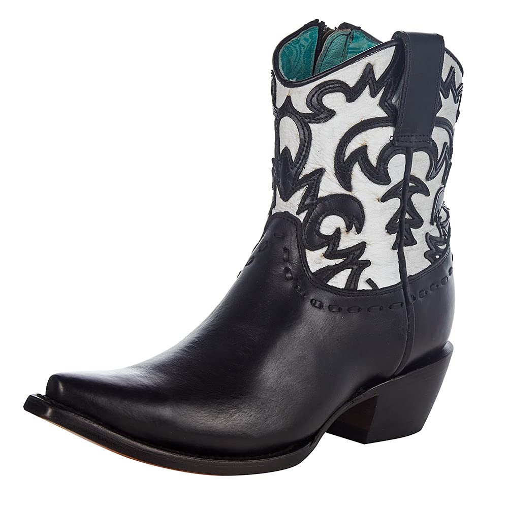 Corral Boots Women's C3758 Embroidered Western Booties - White Overlay, Black, Size 11 B | Cowgirl Fashion, Country Dance, Rodeo & Everyday Wear