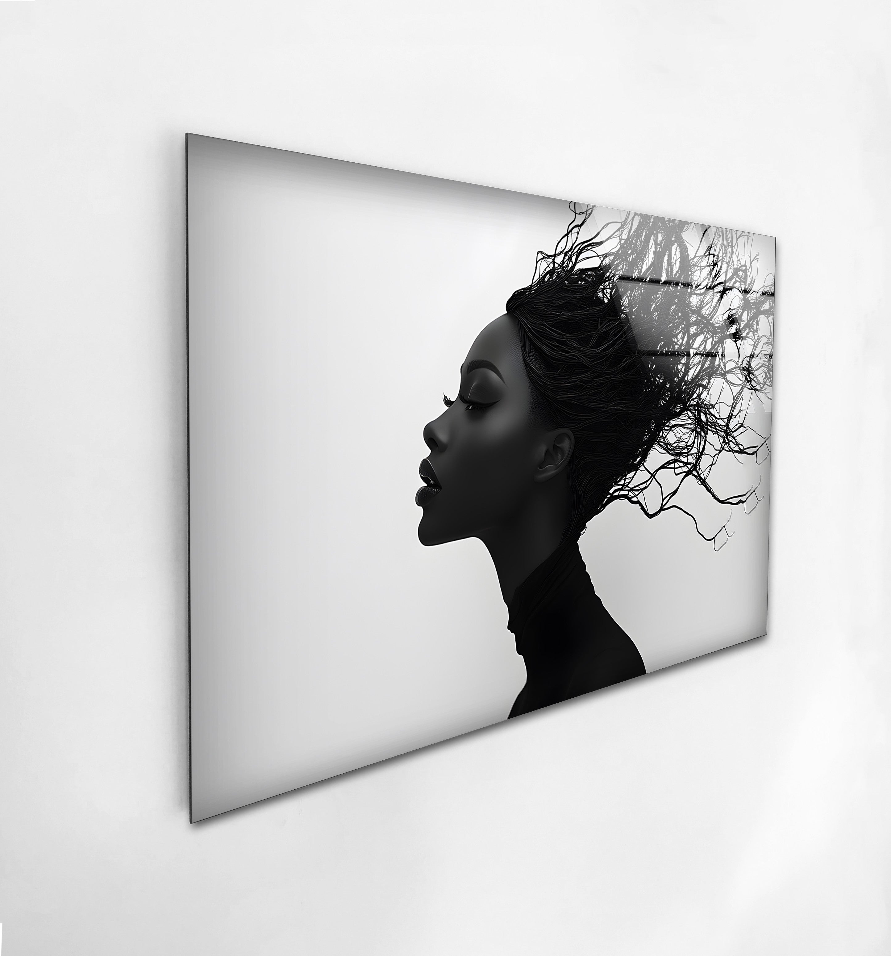 Abstract Black & White Portrait Wall Art - Elegant Woman with Flowing Hair Canvas Print for Modern Home & Office Decor | Living Room, Bedroom, Gallery Wall Display
