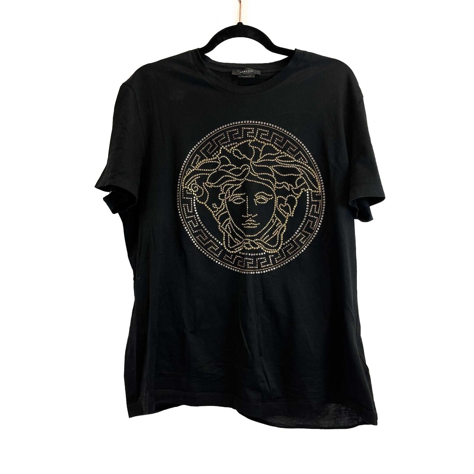 Versace Embellished Medusa Taylor Fit Tee - Crystal T-Shirt for Women, Size L | Luxury Fashion Top for Parties, Night Out & Special Occasions