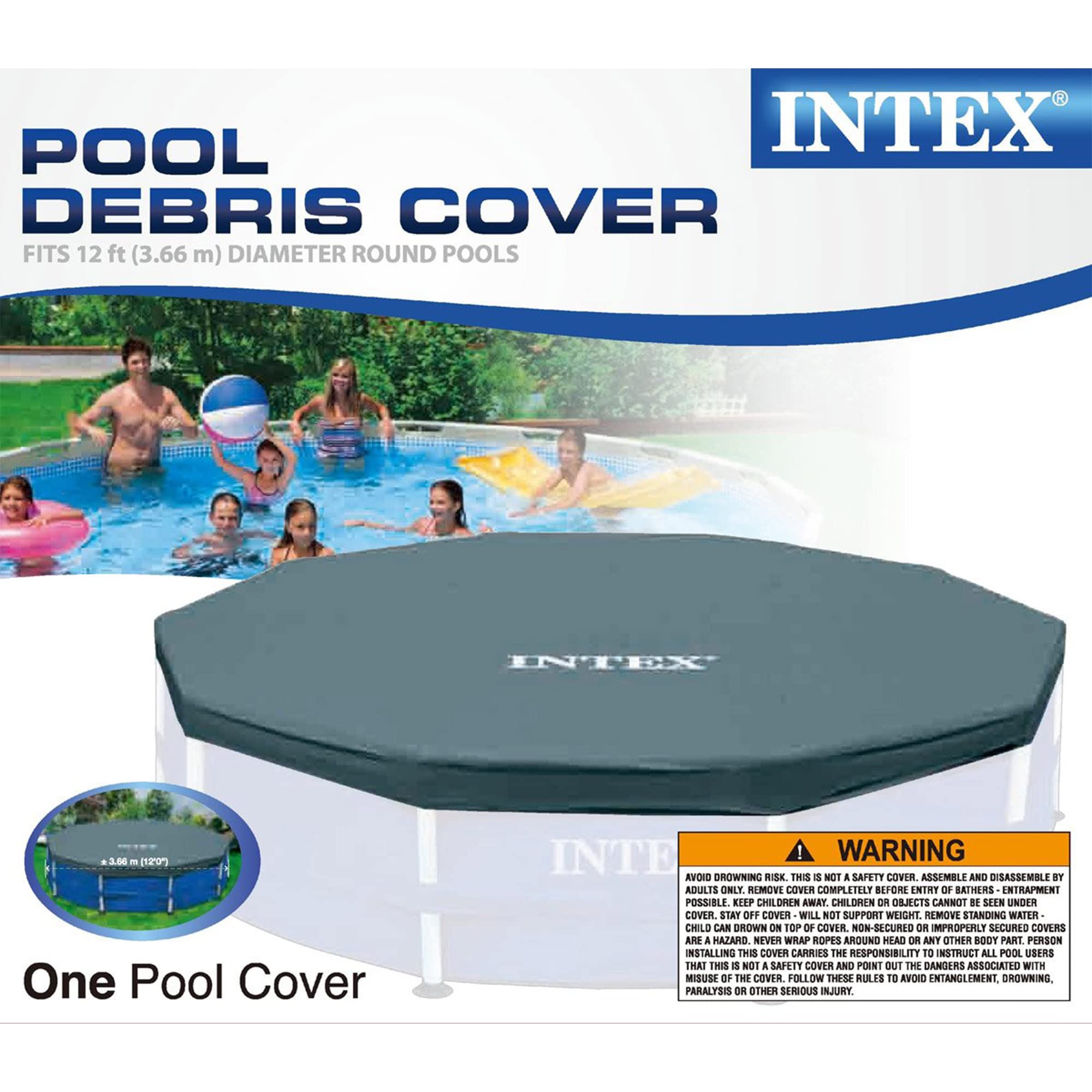 Intex 12ft x 30in Above Ground Swimming Pool with PVC Cover - 6 Person Capacity, Durable Gray Outdoor Pool for Backyard, Garden & Summer Fun