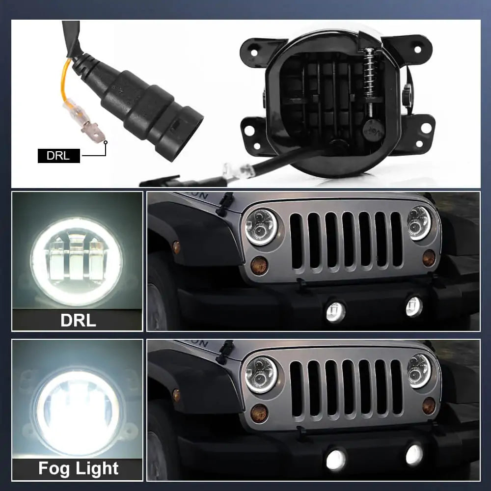 LOYO LED Halo Headlights with Amber Turn Signal + LED Halo Fog Lights Kit Compatible with 2007-2018 Jeep Wrangler JK - Upgrade Lighting for Off-Road Adventures & Night Driving