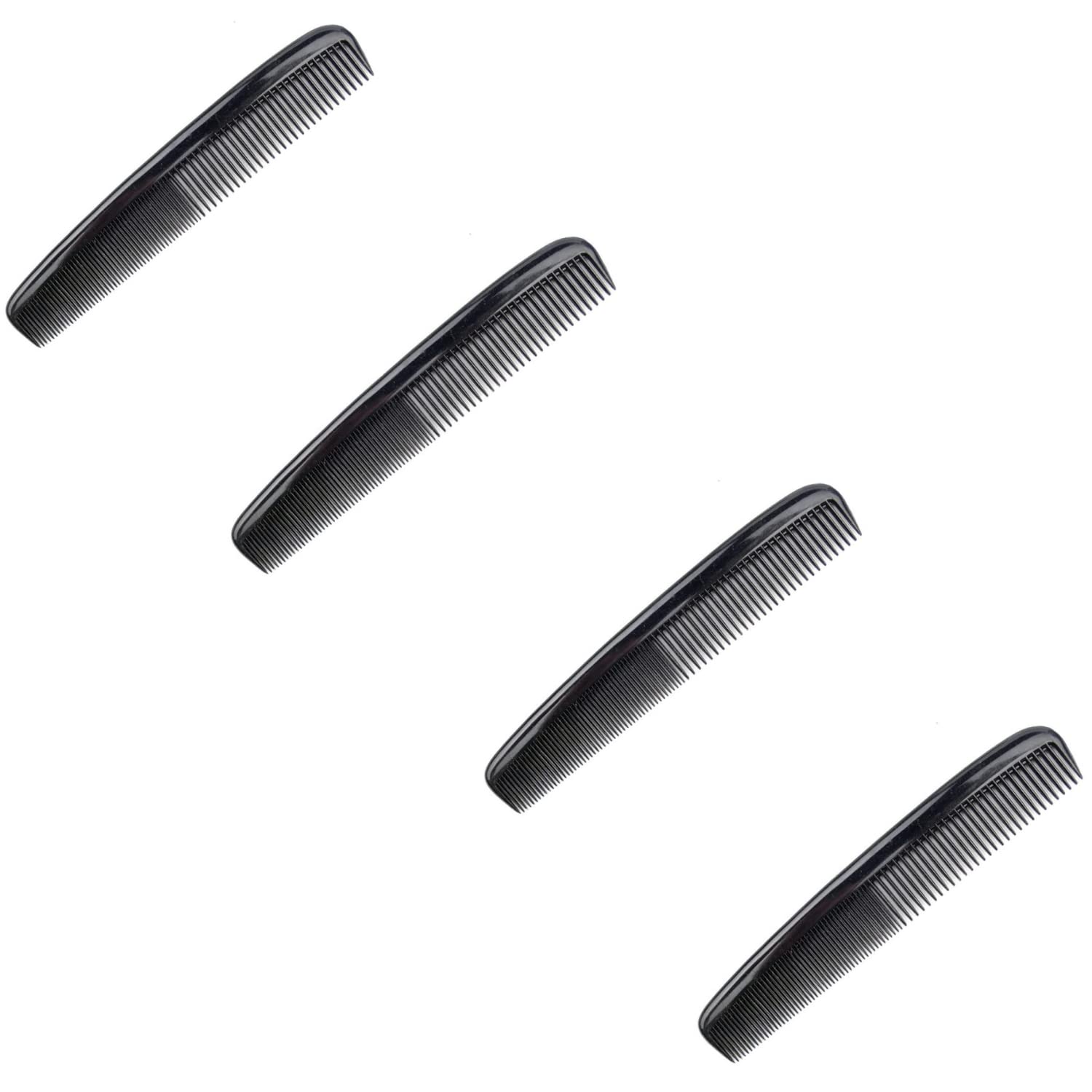TASU 9 Inch Black Hair Comb - Pack of 4 Fine Plastic Combs for Women & Men - Styling Comb for Salon, Home & Travel (Black)