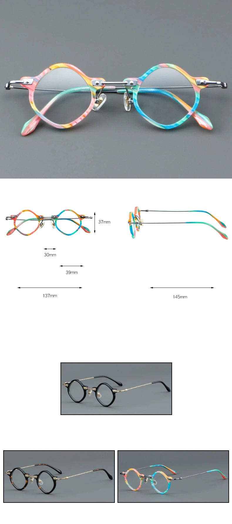 CCspace Women's Full Rim Round Acetate Alloy Eyeglasses 57170 - Stylish & Lightweight Reading Glasses for Work, Reading & Everyday Use