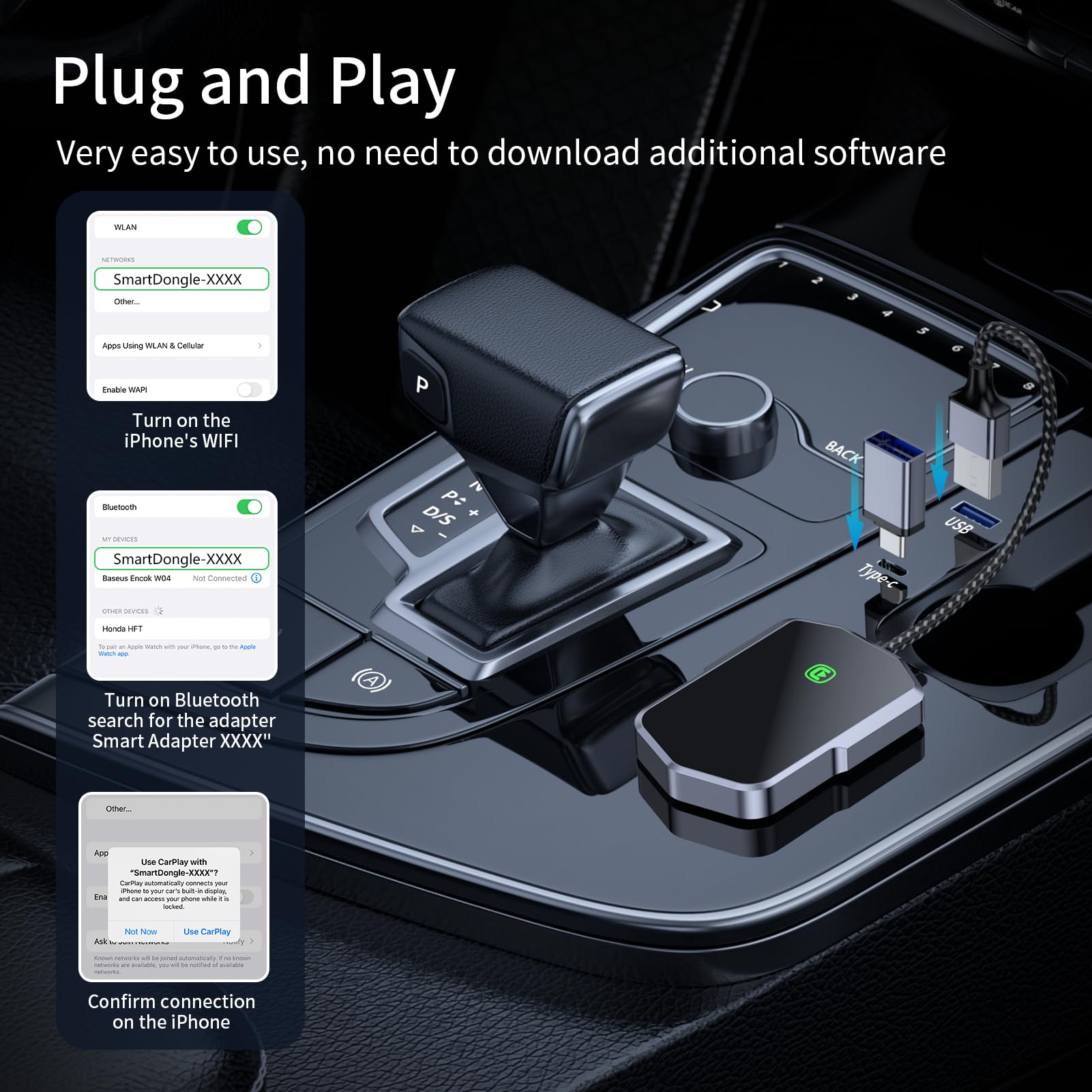 Wireless CarPlay Adapter for iPhone - Plug & Play Wired to Wireless CarPlay Converter - Compatible with 2017+ Cars & Apple iPhone iOS 10+ (Model A) - Enjoy Hands-Free Navigation & Music Streaming on Your Daily Commute