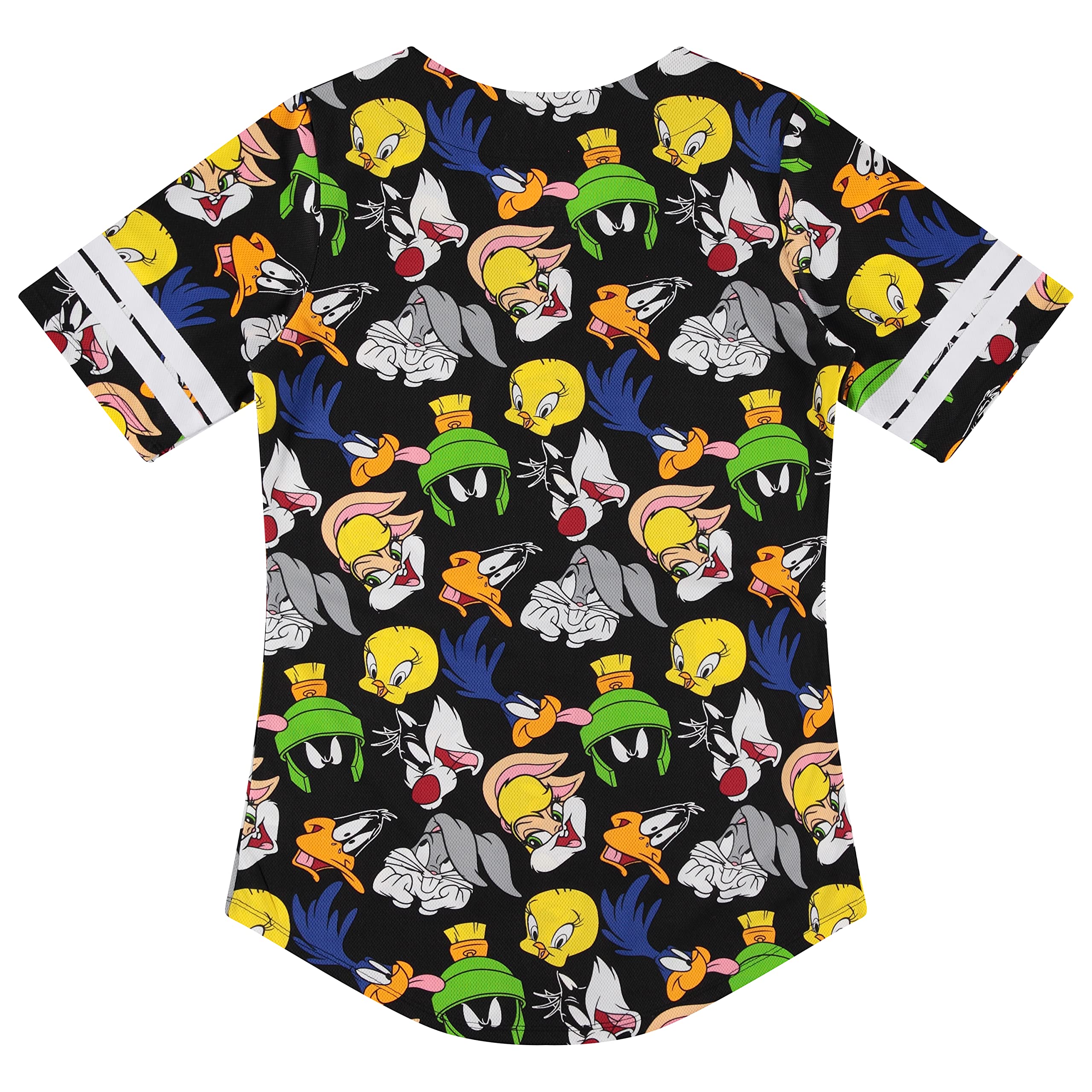 Looney Tunes Women's Baseball Jersey - Lola Bunny, Tweety, Bugs Bunny & Taz Officially Licensed Mesh Button Down Shirt for Sports, Cosplay & Casual Wear