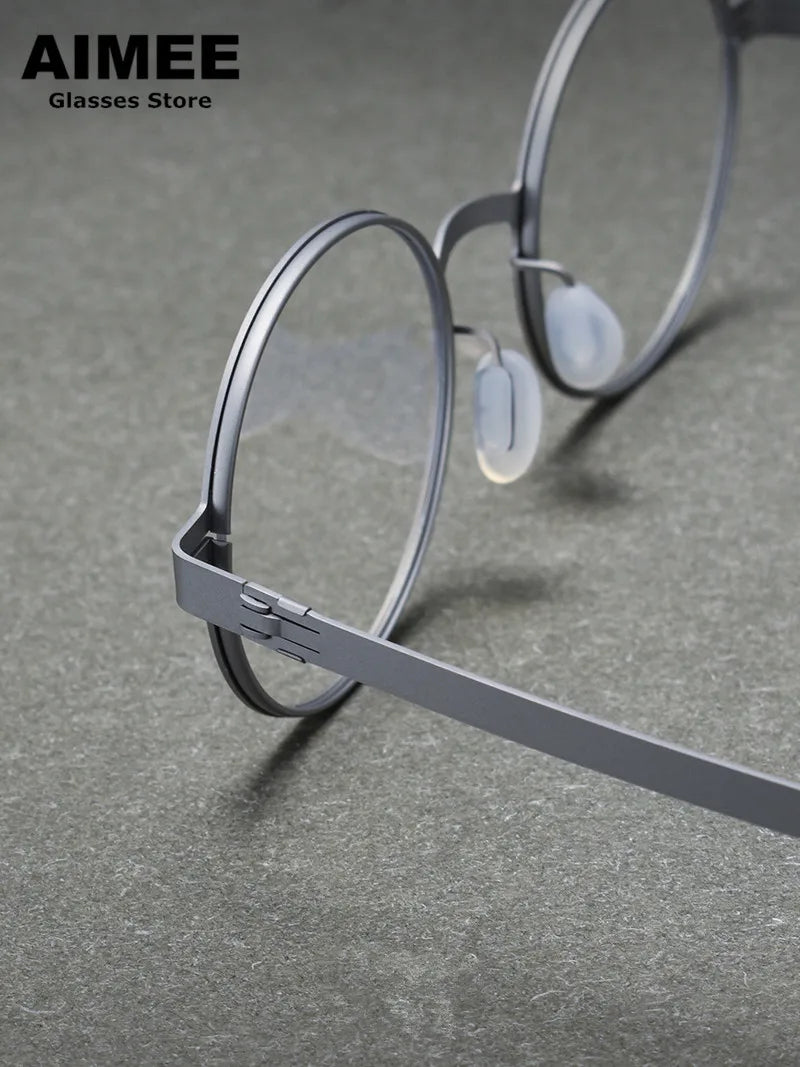 Aimee Unisex Full Rim Round Screwless Titanium Eyeglasses 10723 - Lightweight Durable Frame for Men & Women - Perfect for Reading, Work, and Everyday Wear