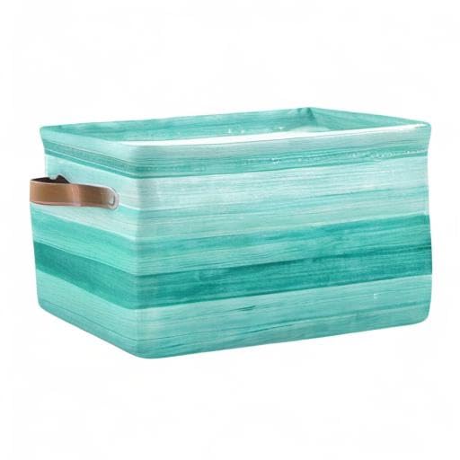 Teal Mint Green Wood Storage Baskets with Handles - Large Collapsible Storage Bins for Shelves, Closet, Bedroom & Living Room (2-Pack) | Perfect for Organizing Toys, Blankets & Home Decor