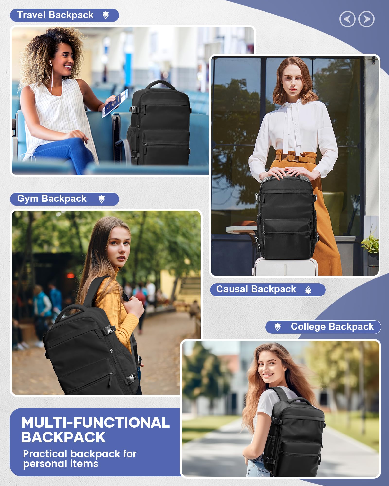 BOXSAM Large Vacuum Travel Backpack with Hand Pump - 18x14x8 Inch Flight Approved Carry-On Backpack for Women & Men, Waterproof Laptop Daypack with Compression Bags for Work, Gym & Air Travel - Black