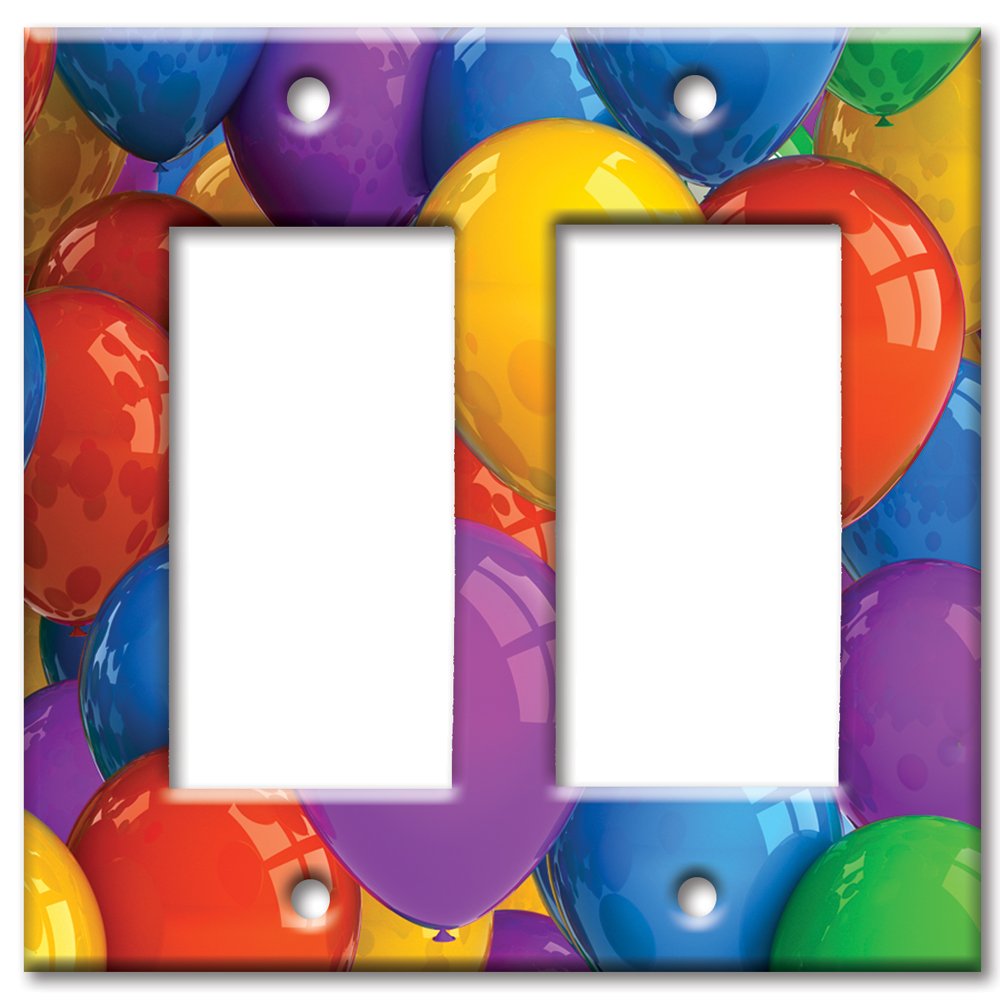 Oversized Double Gang Rocker Switch Plate - Decorative Metal Wall Plate with Party Balloons Design - Made in USA - Perfect for Home Decor, Living Room, Bedroom & Party Themes