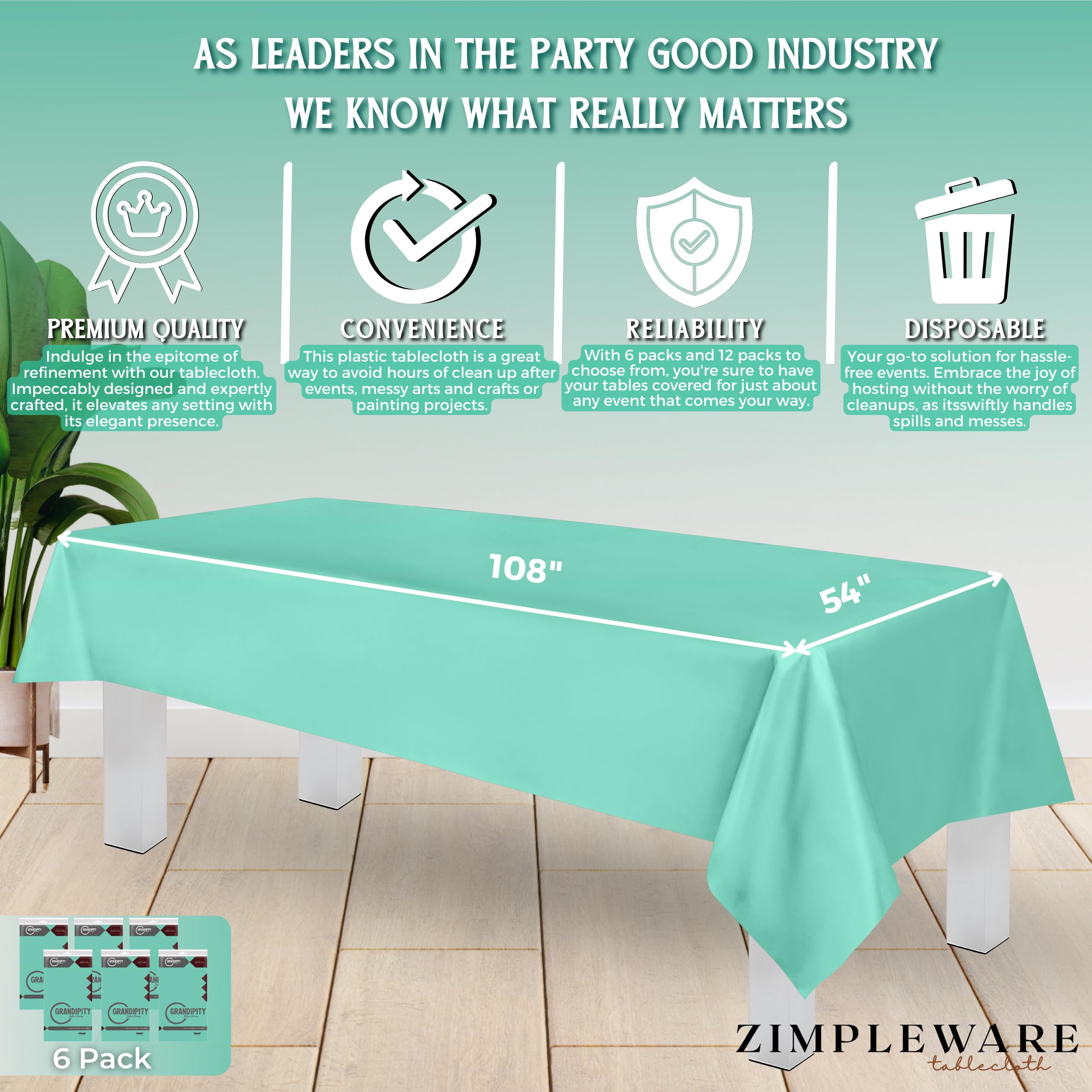Premium Disposable Plastic Tablecloth (6-Pack) - 54