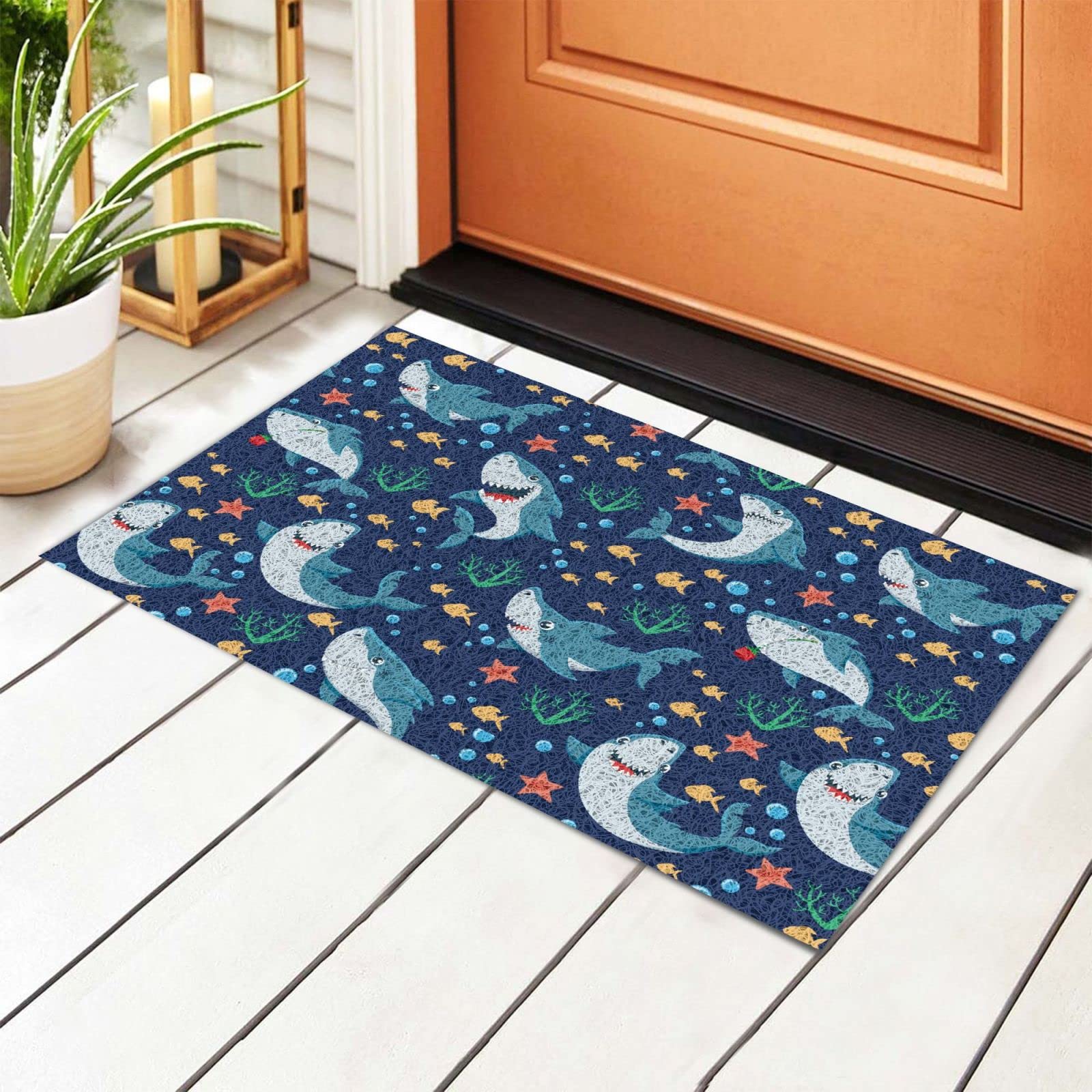 Shark Starfish Non-Slip Door Mat - Absorbent Indoor Outdoor Rug for Home Decor