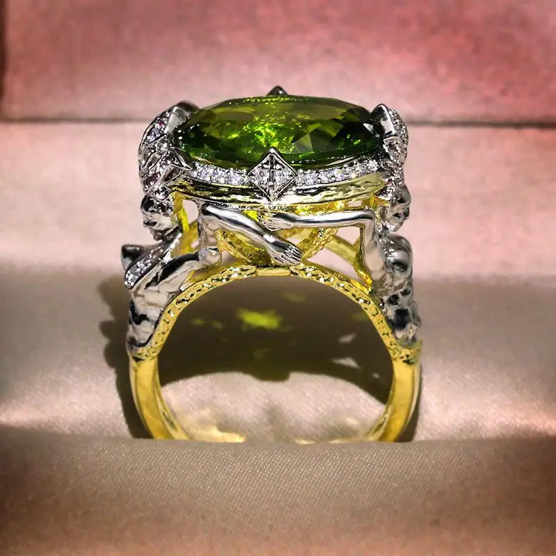 Emerald Gemstone Ring for Women - 14K Gold Plated Sterling Silver Engagement Wedding Gift - Perfect for Bridal, Anniversary & Special Occasions