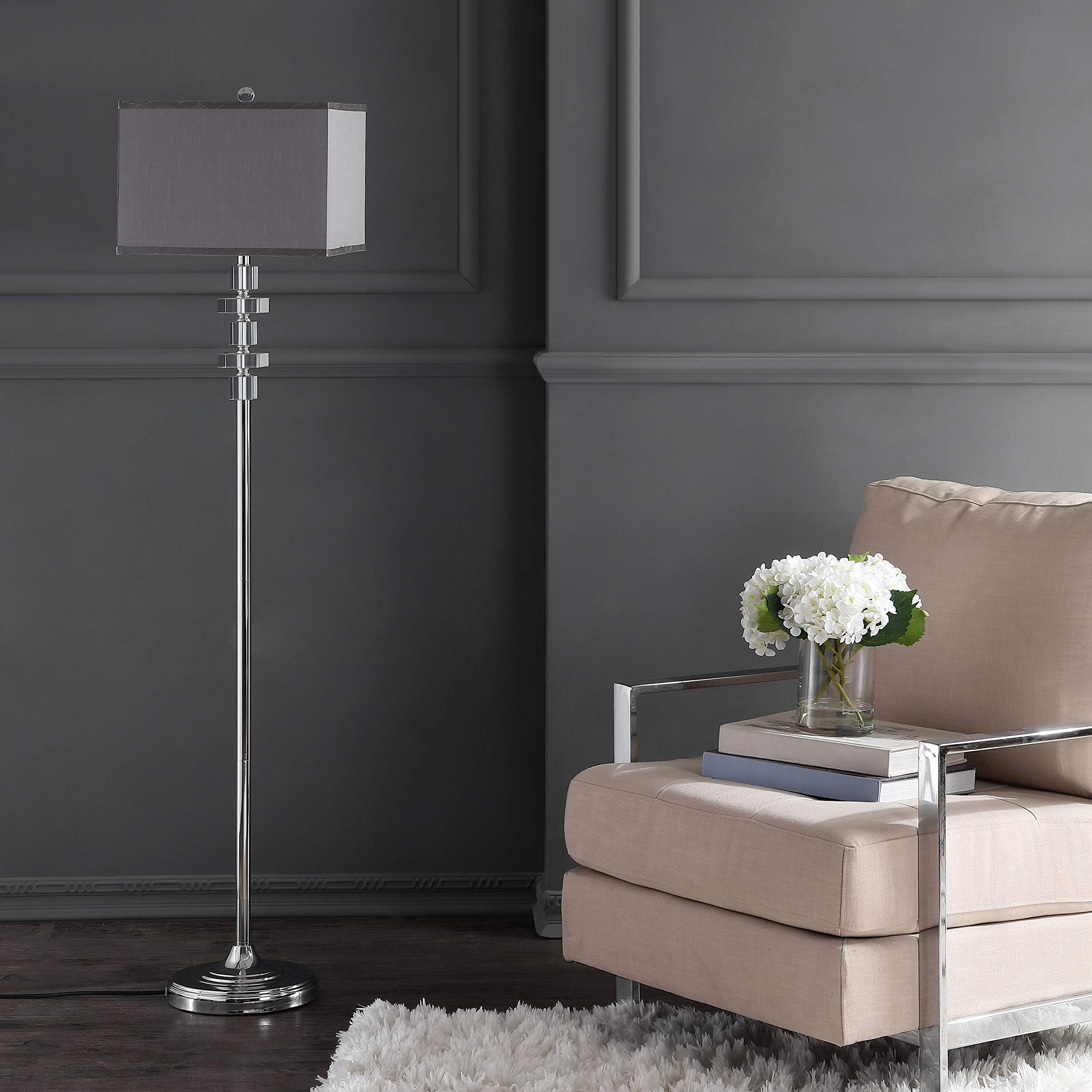 SAFAVIEH Times Square Modern Crystal & Chrome 60-inch LED Floor Lamp - Clear Glass Shade with Chrome Finish for Living Room, Bedroom, Home Office - Bright Ambient Lighting for Reading & Decor (Bulb Included)