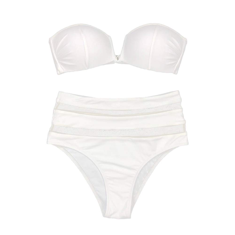 Sexy Padded Strapless Bikini Set - High Waist Mesh Briefs for Beach & Pool