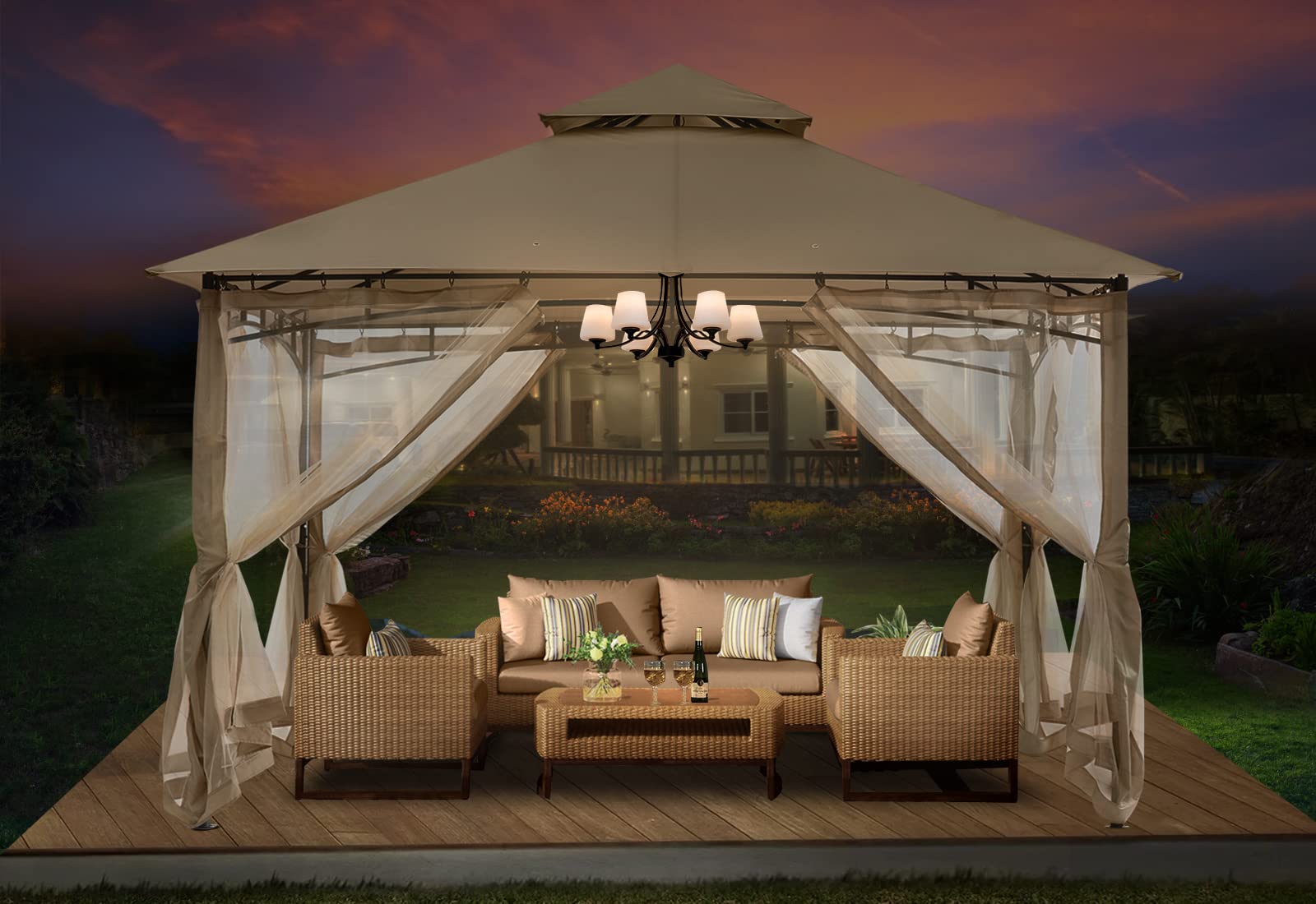 10x12 ABCCANOPY Outdoor Gazebo for Patios - Steel Frame with Mosquito Netting, Perfect for Backyard, Garden, Deck & Lawn (Khaki) | Ideal for Outdoor Dining, Parties & Relaxation