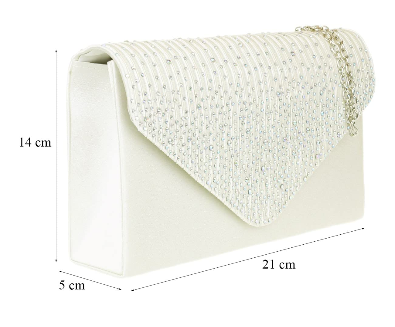 Elegant Pleated Satin Clutch Bag with Diamante Shoulder Chain - Women's Formal Evening Purse for Prom, Wedding, Party & Special Occasions