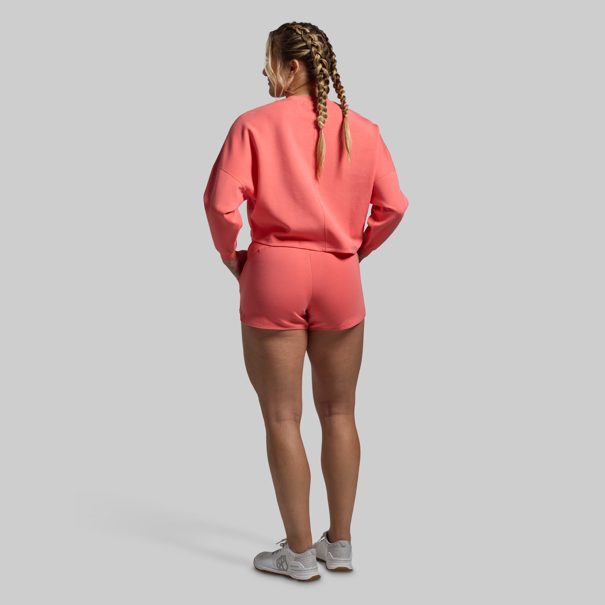 Lounge Lux Cropped Pullover Sweater - Soft Casual Women's Top in Hot Peach | Perfect for Relaxing at Home, Coffee Dates & Weekend Outfits
