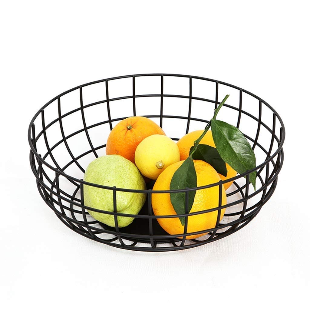 Nordic Style Iron Fruit Basket - Eco-Friendly Metal Storage Bowl for Fruits & Vegetables, Black (Large) | Perfect for Living Room, Kitchen, or Dining Table Decor