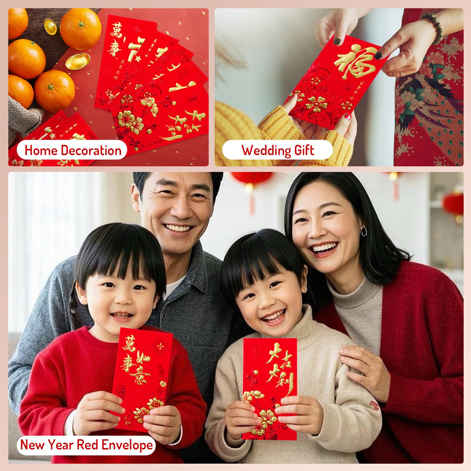 72Pcs Chinese New Year Red Envelopes - Year of the Snake 2025 Hong Bao with Plum Blossom Design - 3.5x6.7 Inch Lucky Money Pockets for Lunar New Year, Weddings & Gifts - Festive Chinese Tradition Decoration