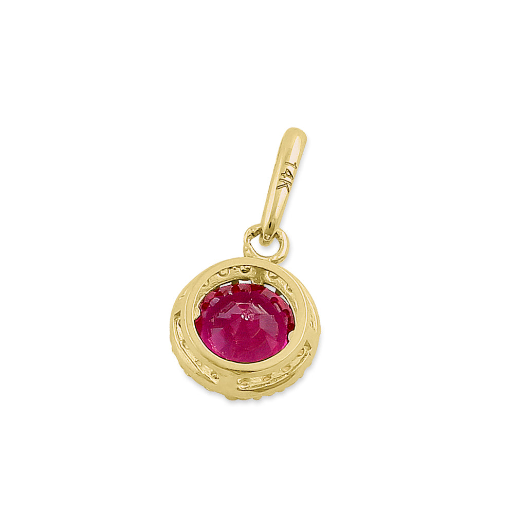 14K Solid Yellow Gold Halo Round Ruby & CZ Pendant Necklace for Women - Elegant Jewelry Gift for Birthday, Anniversary & Valentine's Day