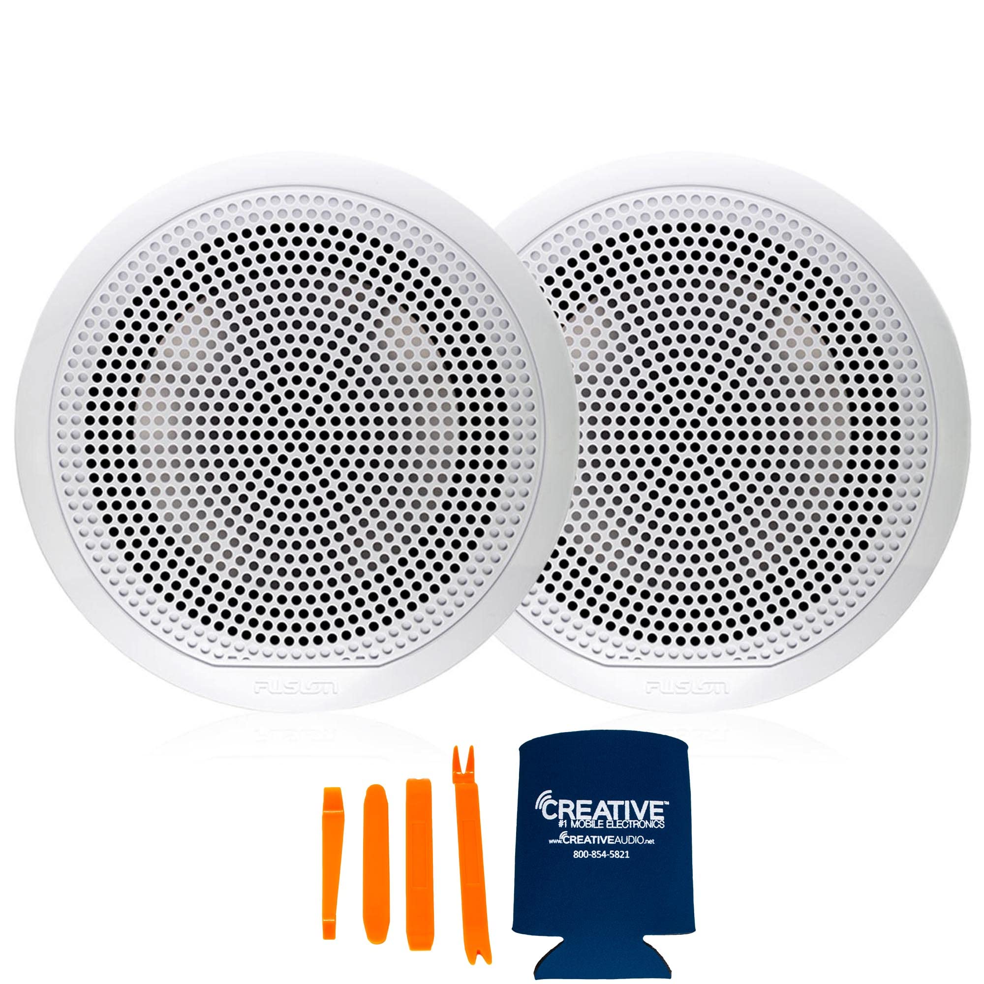 Fusion 2 Pairs EL-F651W 6.5 Inch Waterproof Marine Boat Speakers with White Classic Grills - Perfect for Boats, Yachts, and Outdoor Marine Audio Systems