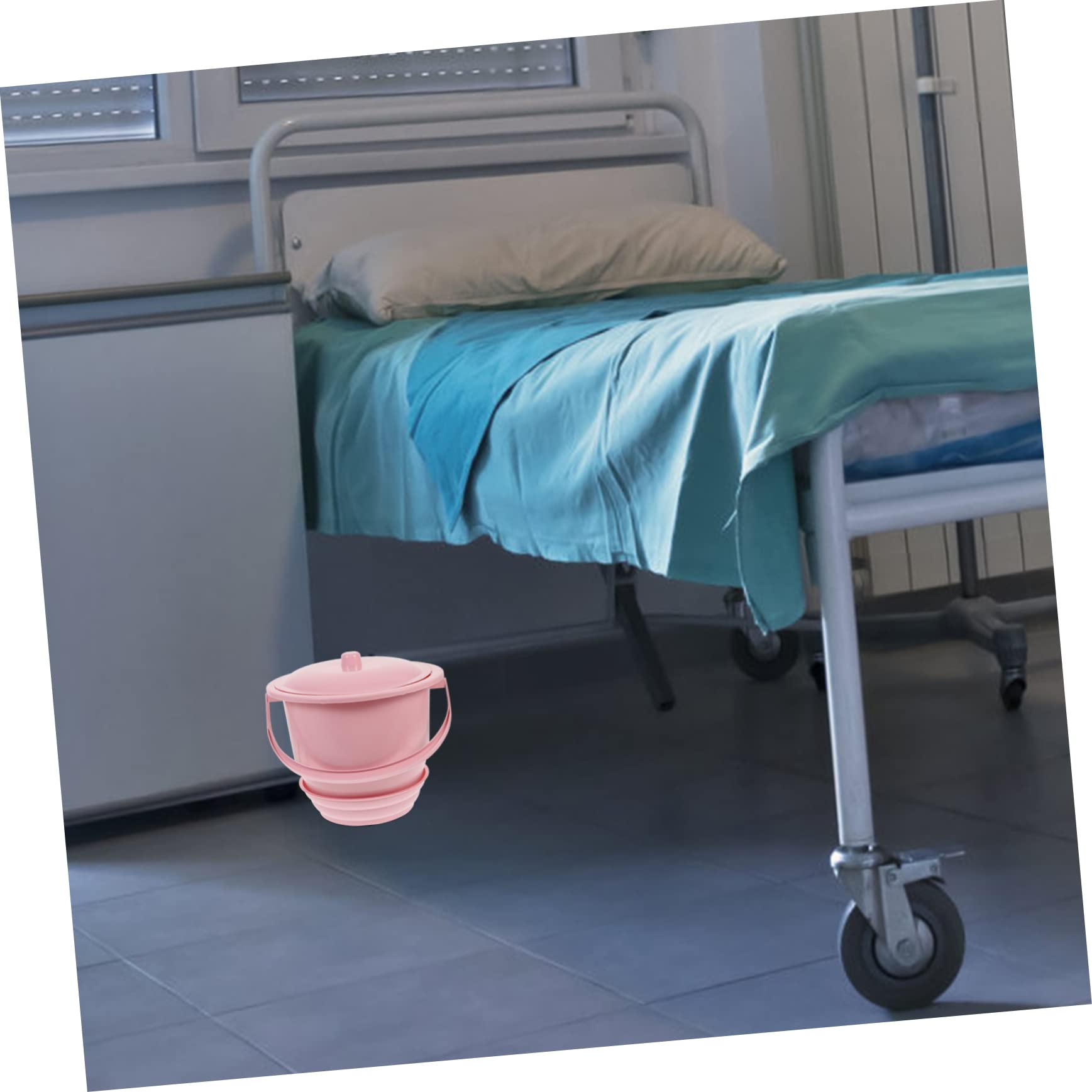 Portable Plastic Bedside Urinal with Lid & Handle - Pink Chamber Pot for Women & Men - Ideal for Travel, Camping, and Home Care Use