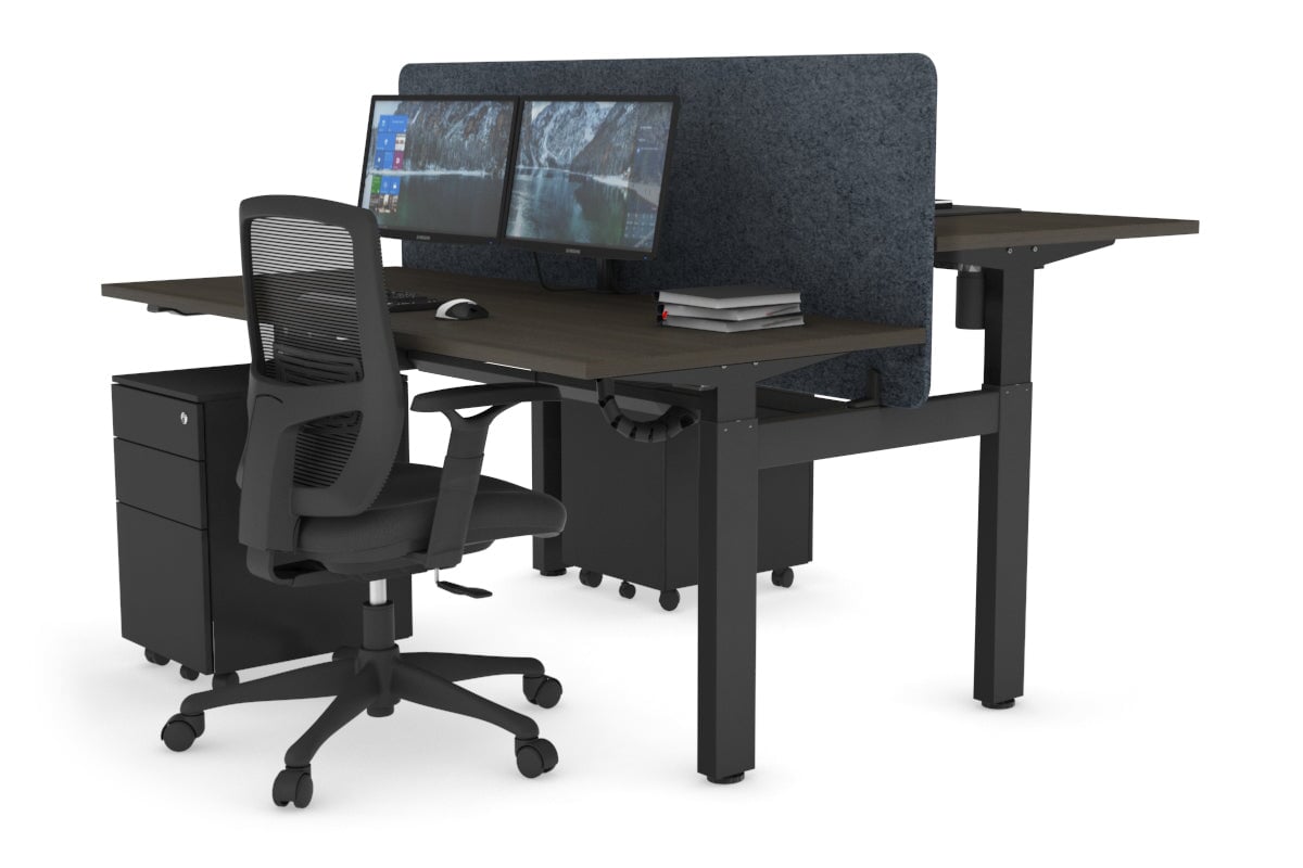 Adjustable 2-Person H Bench Workstation - Black Frame [1400L x 700W] for Office, Home, or Co-Working Spaces - Ergonomic Height Adjustment for Comfortable Seating