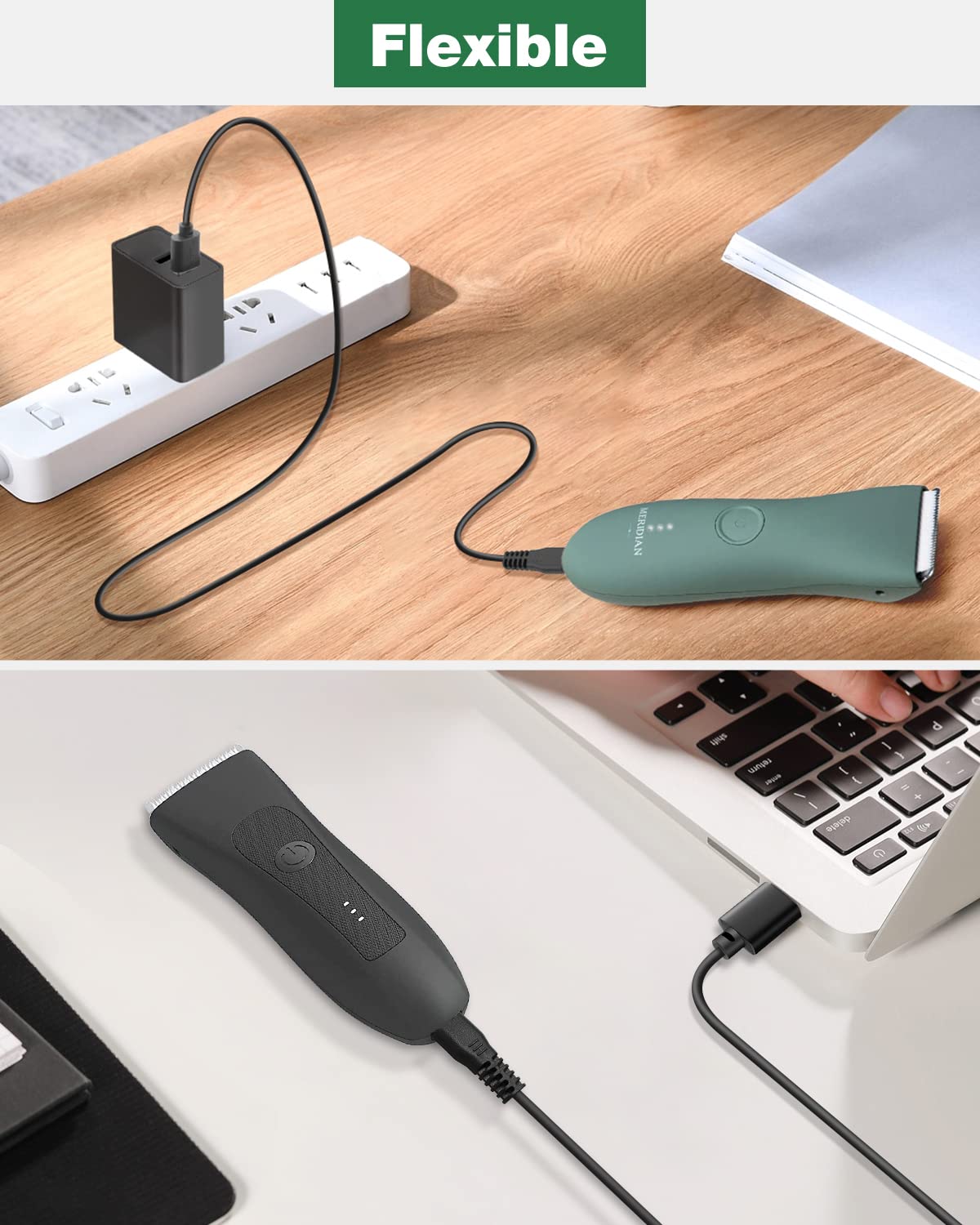 5V USB Charging Cable & AC/DC Adapter for Meridian Shaver & Trimmer - Compatible with Meridian Electric Body & Pubic Hair Groomers - Power Supply Cord for Home, Travel & Gym Use