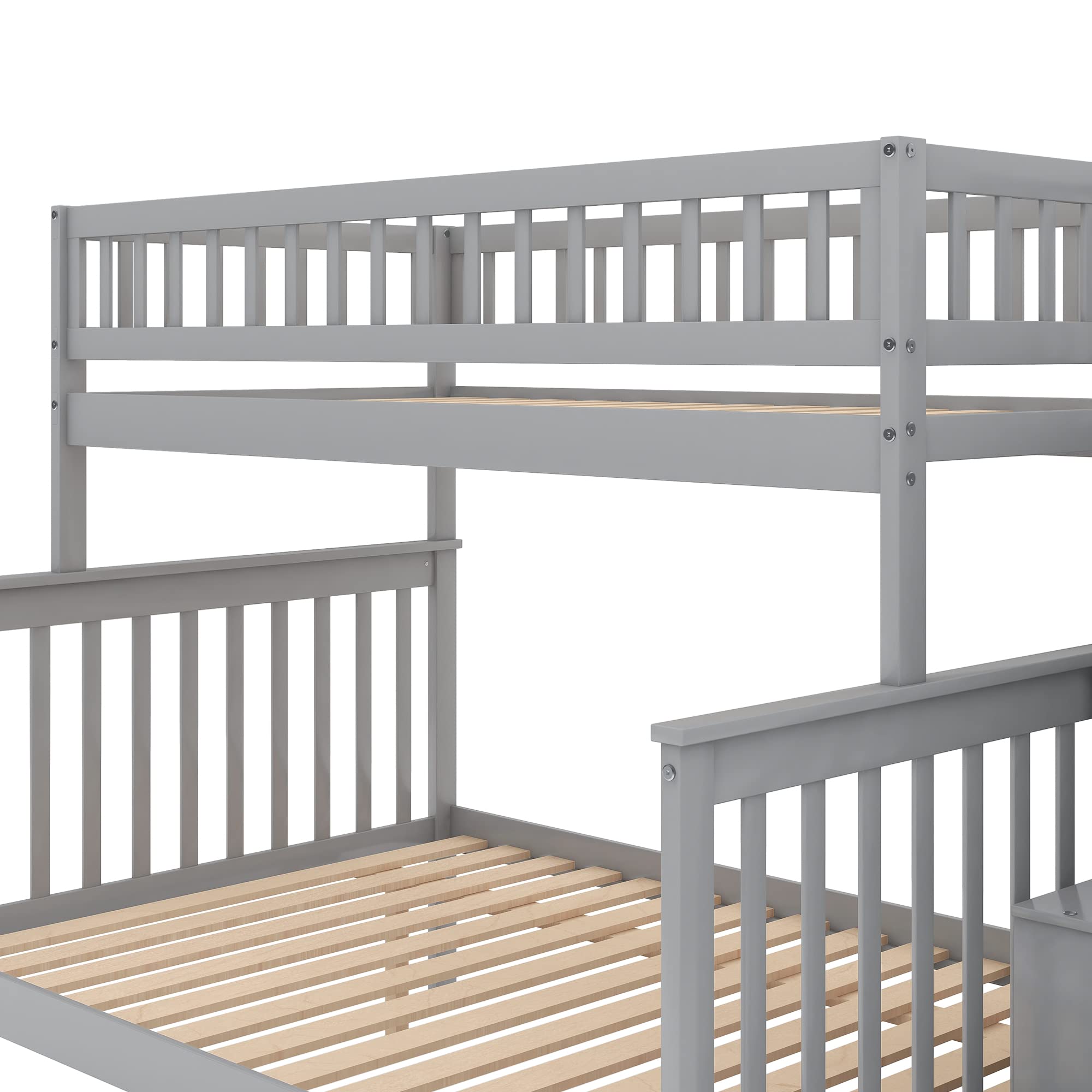 Harper & Bright Designs Twin Over Full Bunk Bed with Stairs & Storage - Convertible to 2 Separate Beds, Solid Wood Frame, Space-Saving Grey Kids Bedroom Furniture for Small Rooms & Shared Spaces