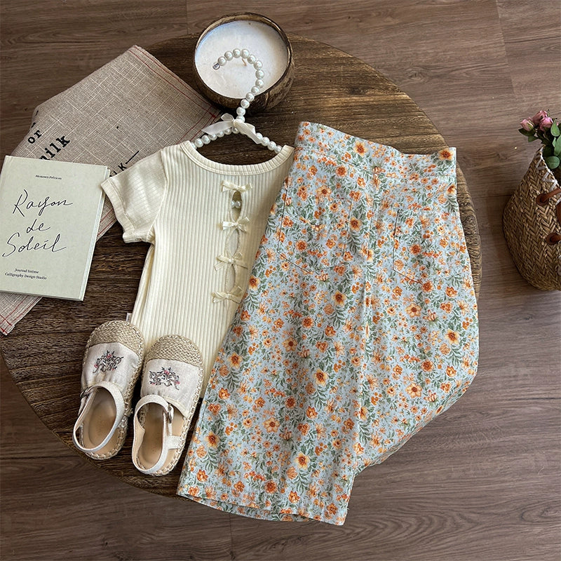 Adorable Baby Girl Short Sleeve Romper & Wide Leg Pants Set - Soft Cotton Outfit for Playtime, Photoshoots & Special Occasions