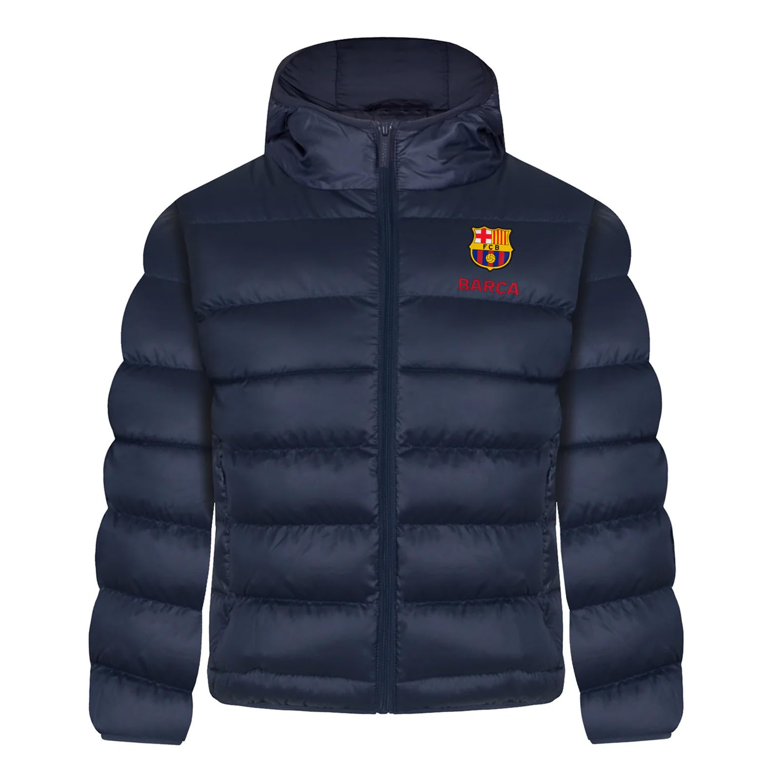 FC Barcelona Official Soccer Jacket for Boys - Quilted Hooded Winter Coat for Kids - Warm & Stylish Outerwear for Soccer Fans, Cold Weather & Outdoor Activities