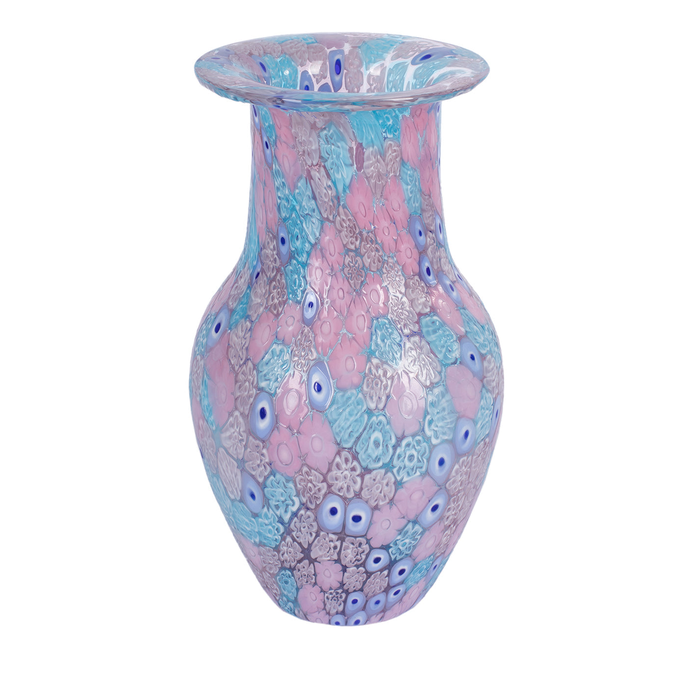 24K Gold Plated Murrina Glass Vase - Handmade Blue & Pink Italian Art Glass Decorative Vase for Home Decor, Wedding Centerpiece, Luxury Gift