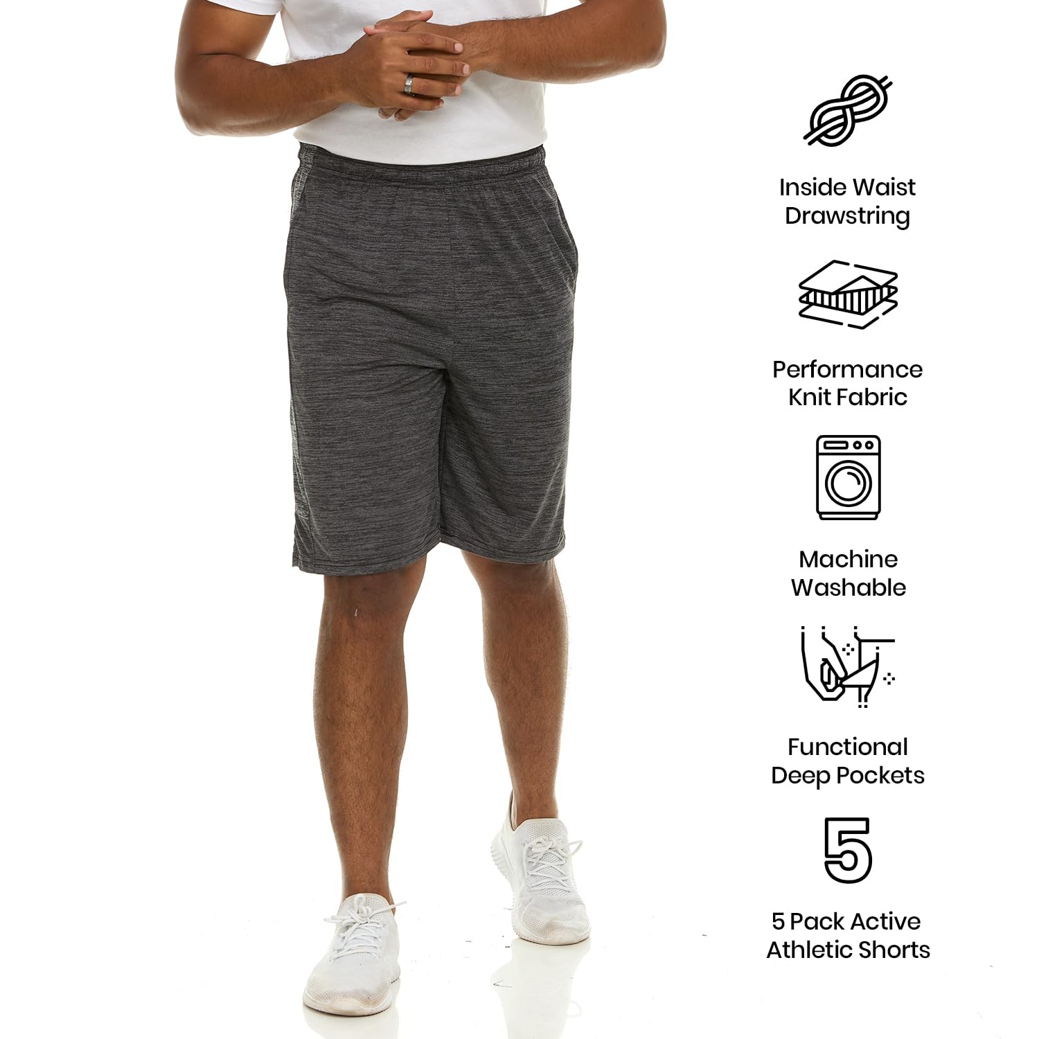 5 Pack Men's Quick-Dry Active Athletic Shorts - Moisture Wicking, Breathable & Lightweight for Running, Gym Workouts & Outdoor Sports