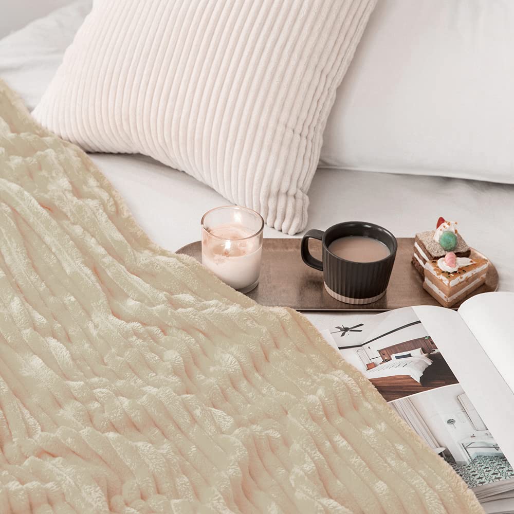 MIULEE Soft Fleece Throw Blanket - Striped Fuzzy Flannel Blanket for Couch, Bed & Sofa - Warm Cozy Twin Size 60x80 Inches - Perfect for Winter Nights, Movie Time & Boho Home Decor