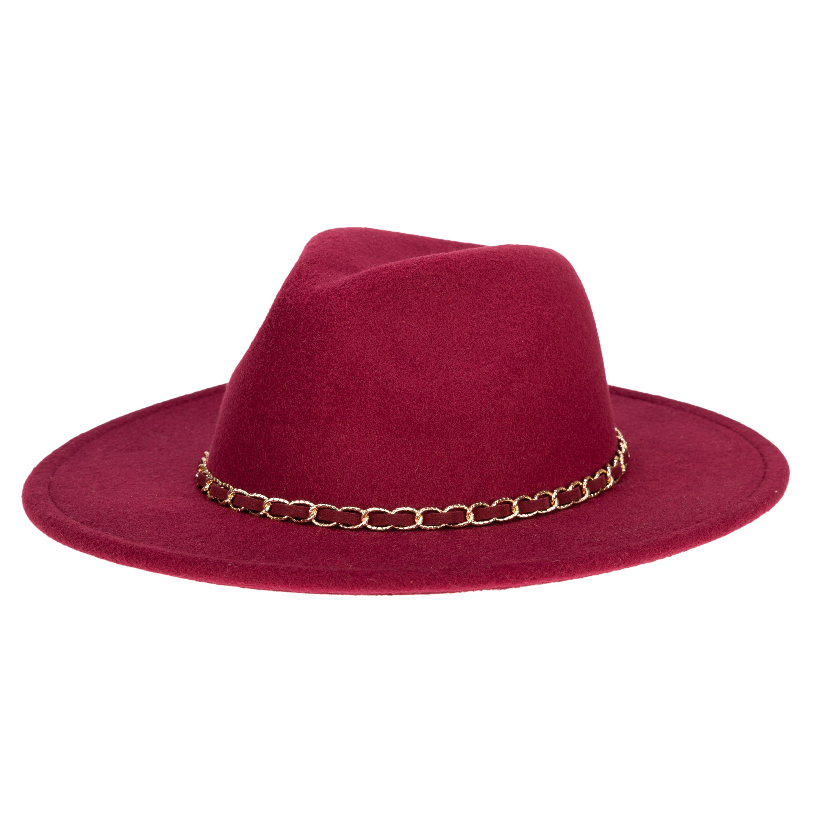 Stylish Women's Faux Felt Fedora Hat with Gold Chain Trim - Perfect for Casual Outfits, Beach Days & Fashion Accessories